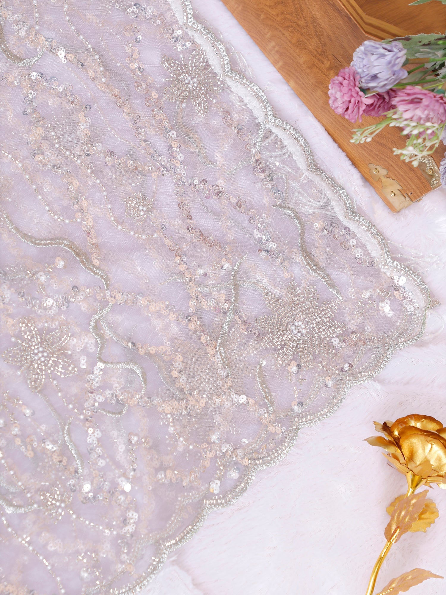 Lavender Stardust Net Saree with Intricate Handworked Sequins