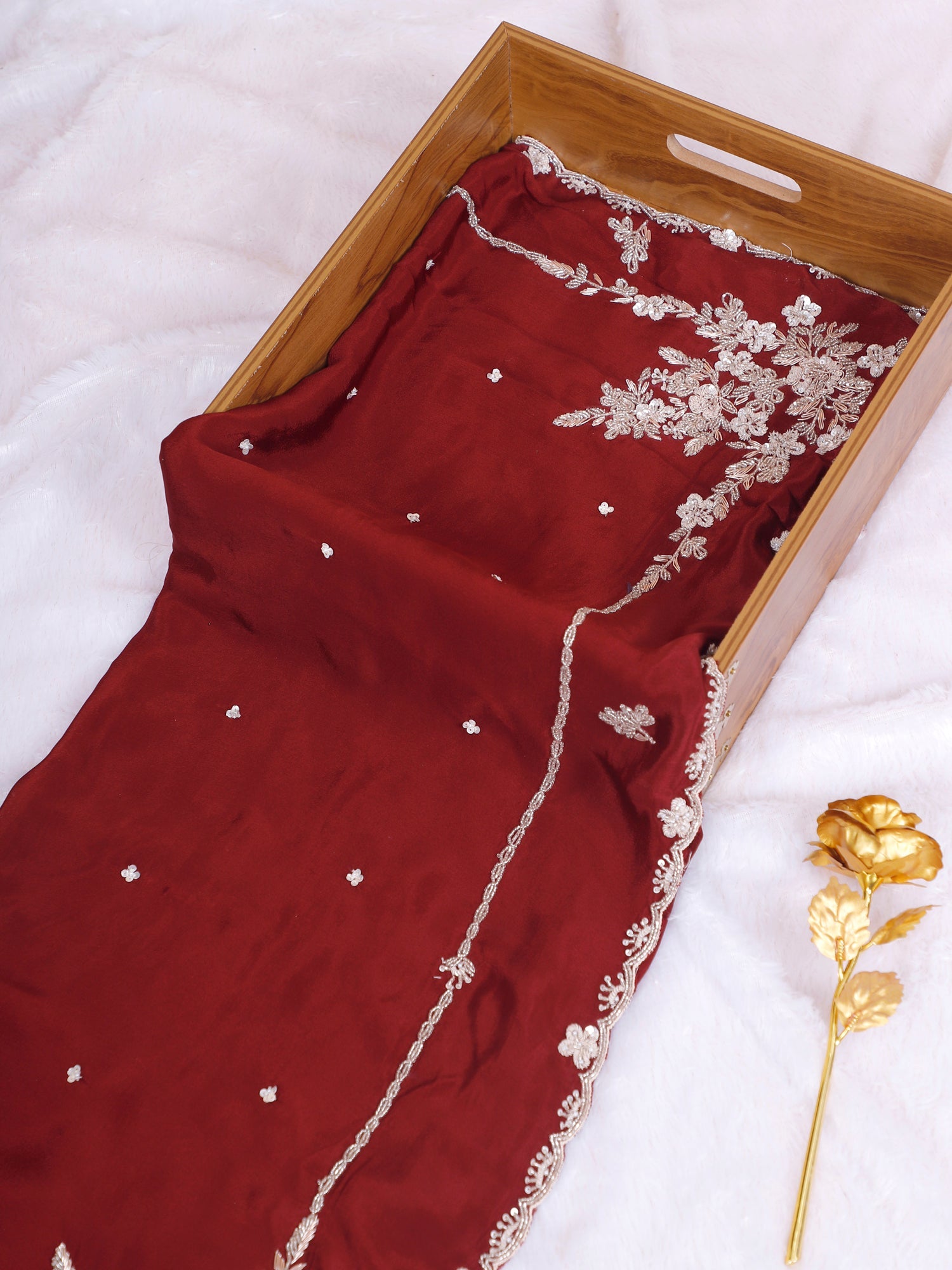 Maroon Radiance Chinon Saree Featuring Fine Sequin Handwork