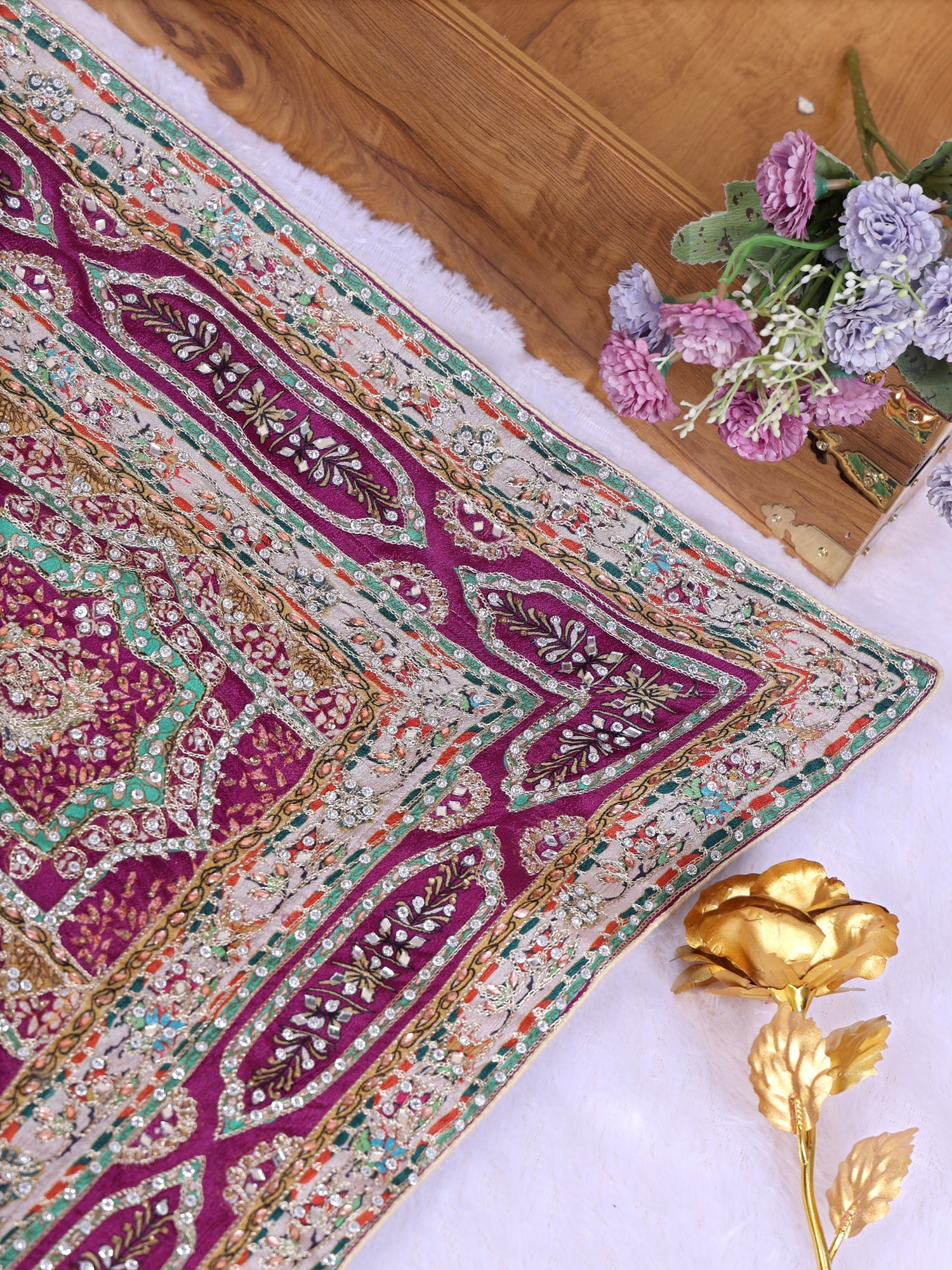 Deep Magenta Chinon Saree with Royal Rajwadi &amp; Gota Patti Handwork