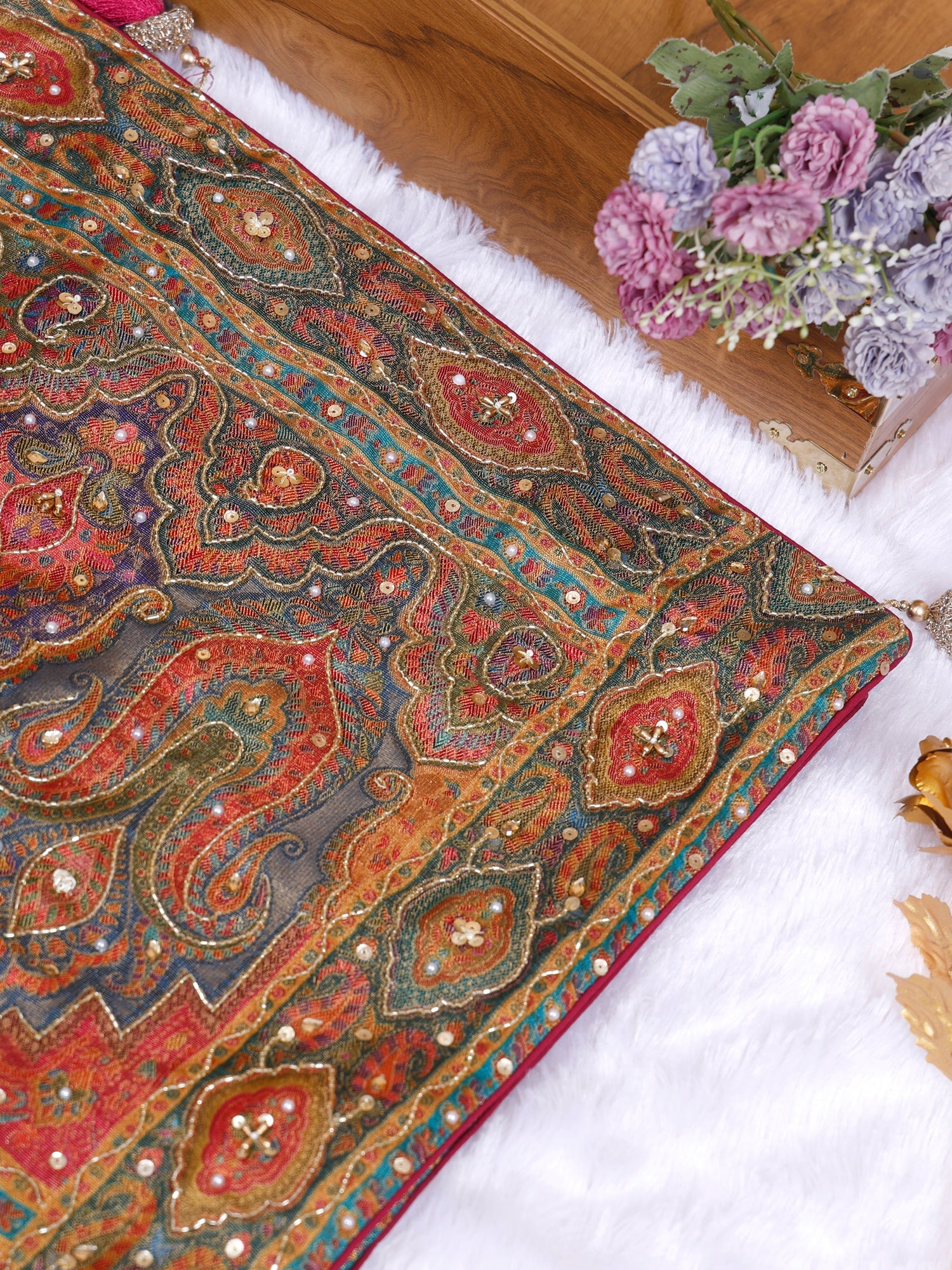 Maroon Royal Gleam Silk Saree with Sequins Handcrafted Detail