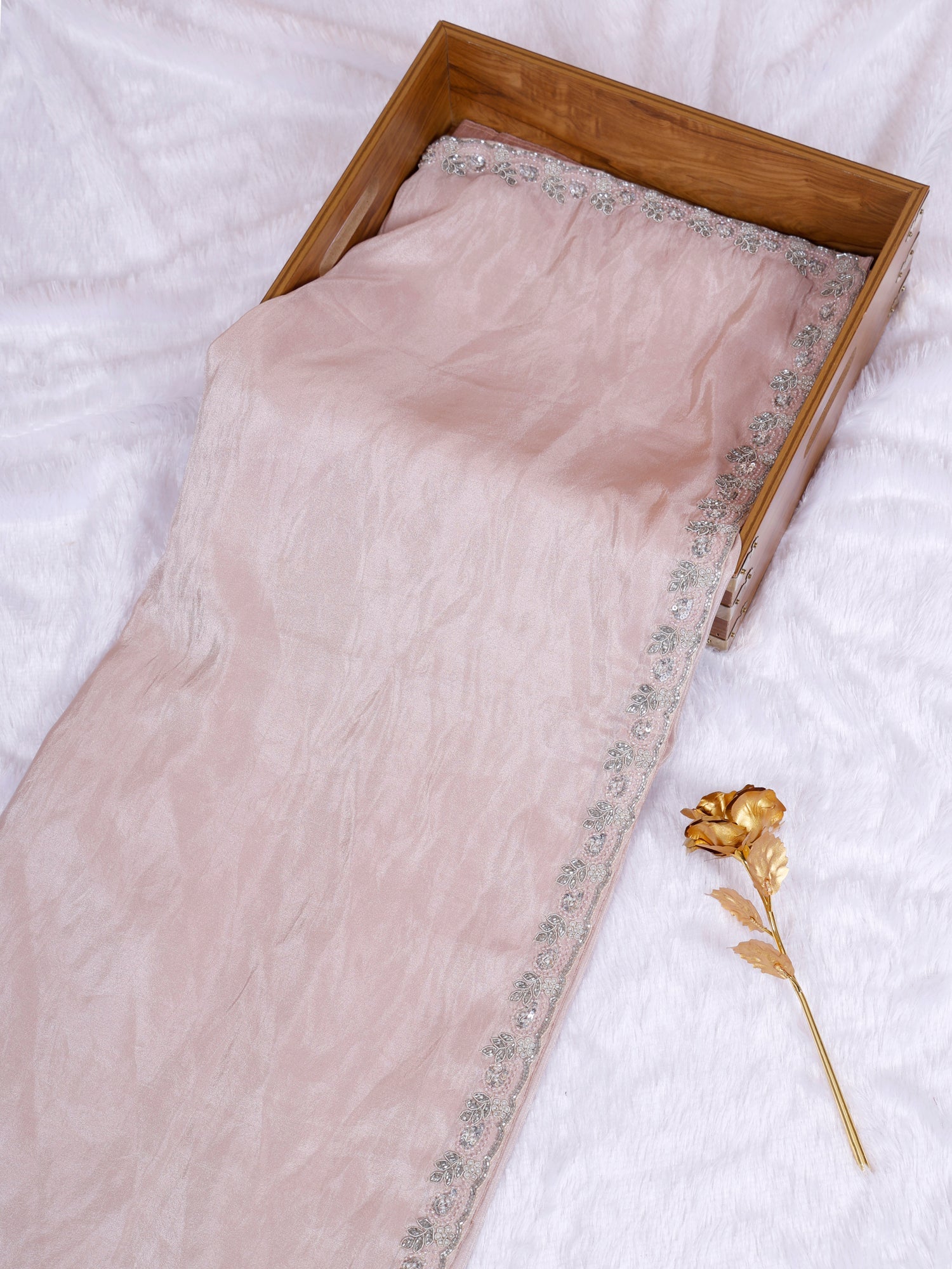 Dark Cream Crepe Subtle Royalty Look Saree Accented with Zardosi