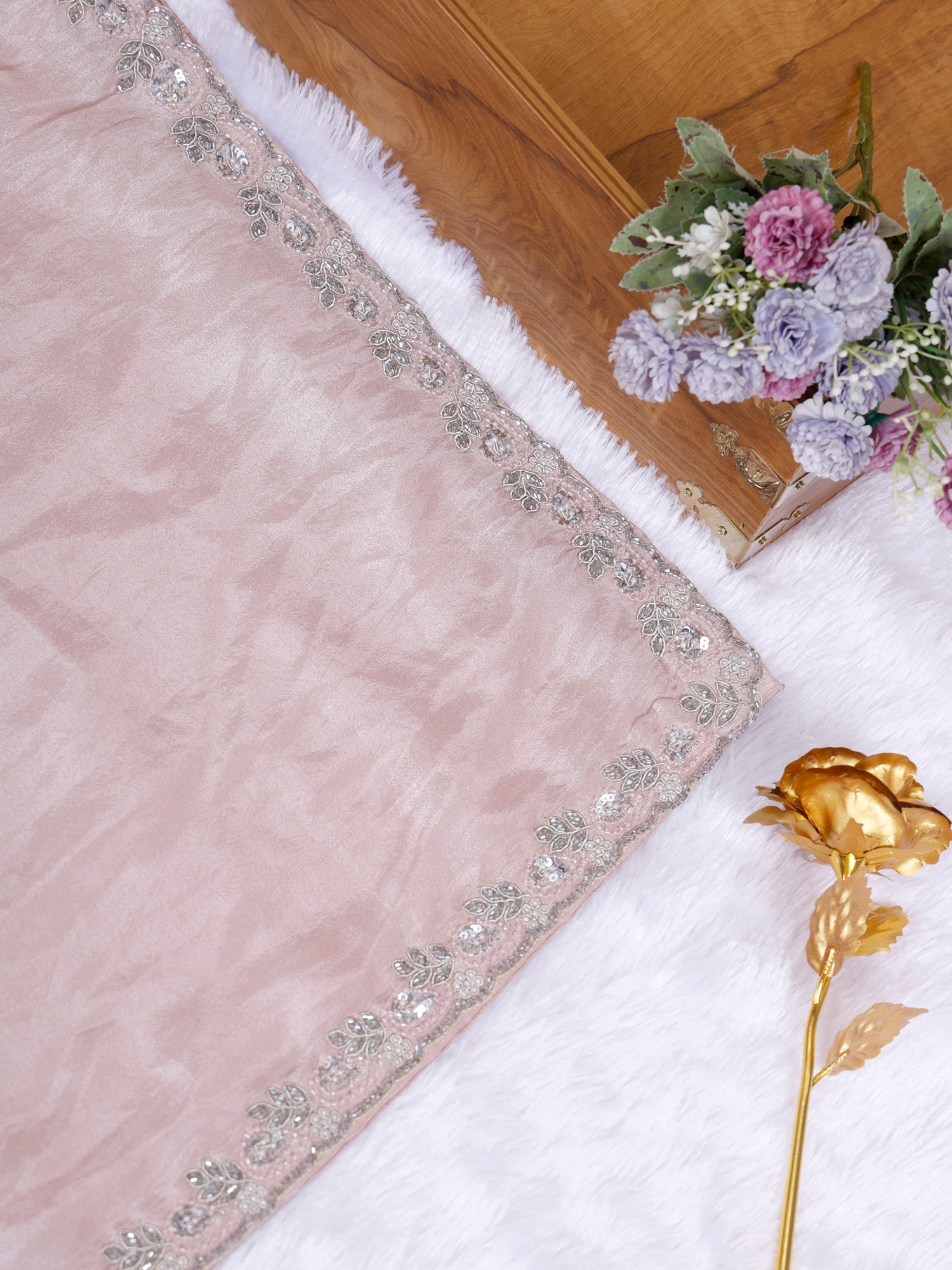 Dark Cream Crepe Subtle Royalty Look Saree Accented with Zardosi