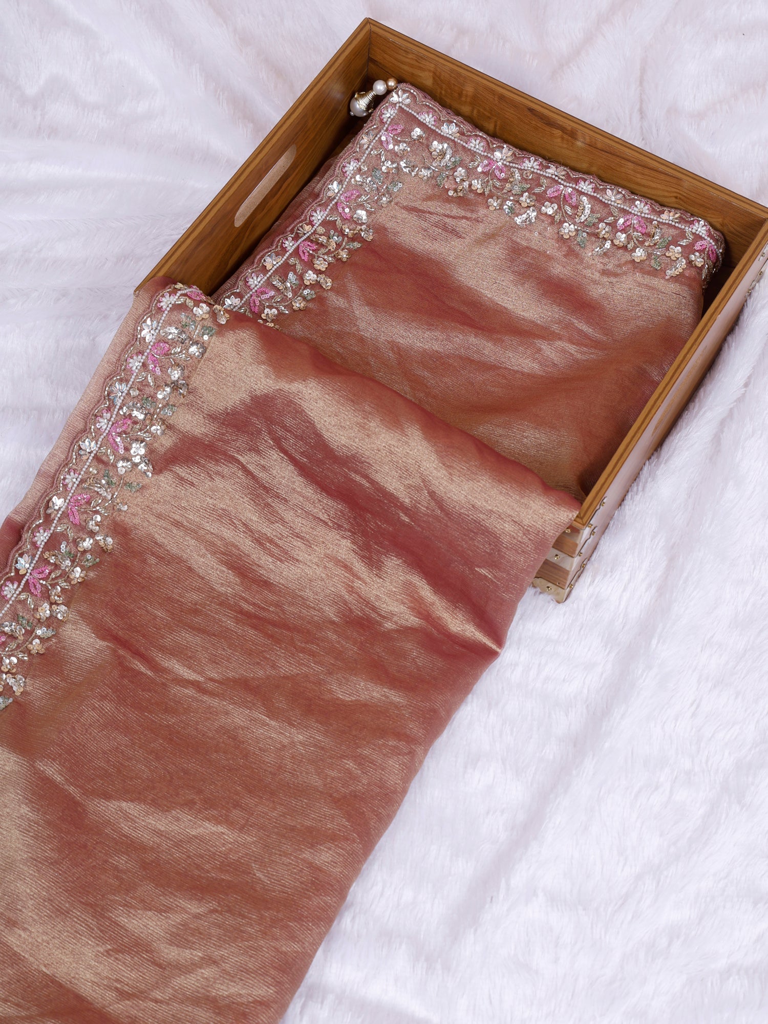 Reddish-Brown Rustic Radiance Edit Shimmer Sequins Handwork Saree