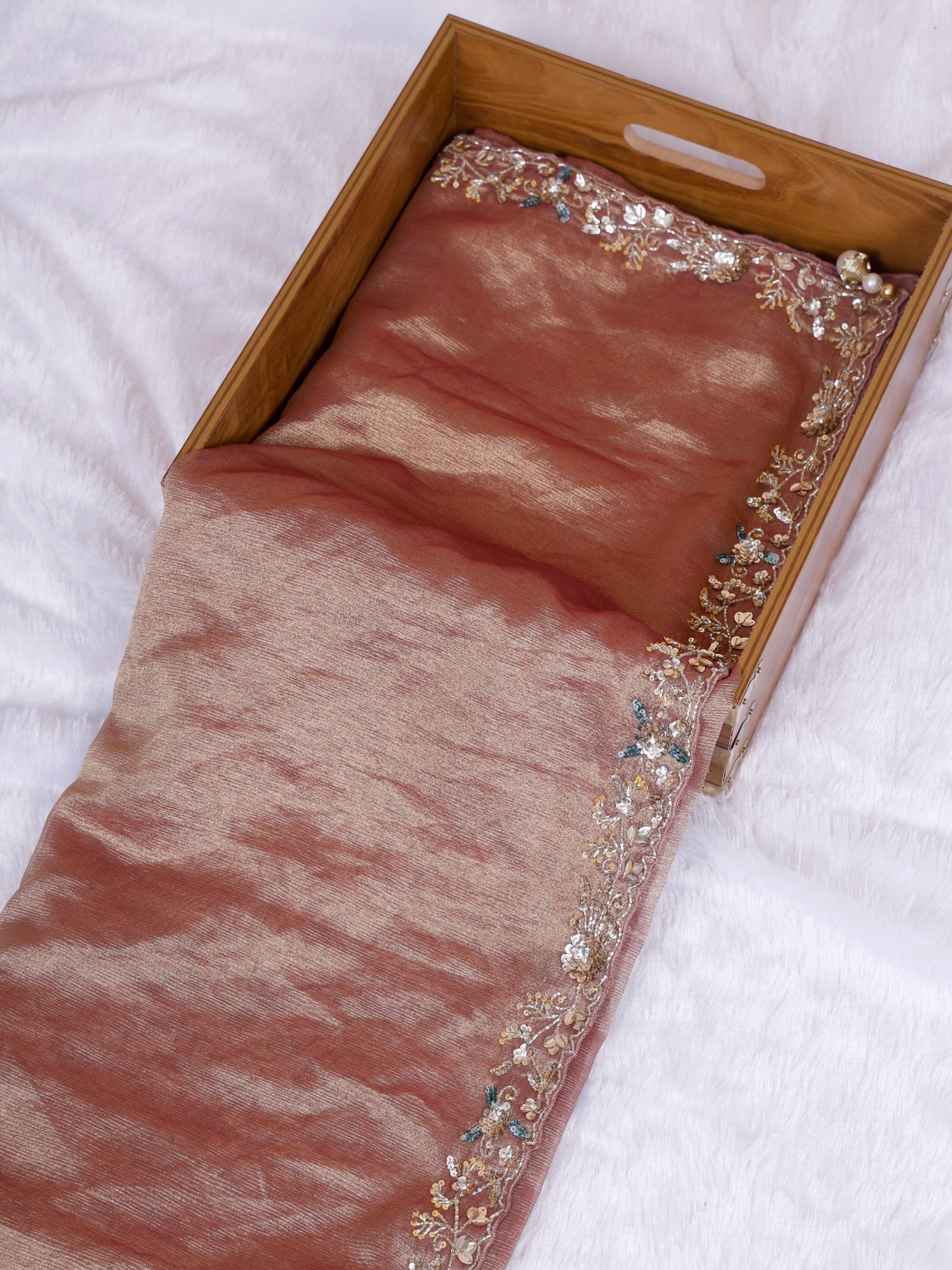 Reddish-Brown Timeless Zardosi Sparkle Saree