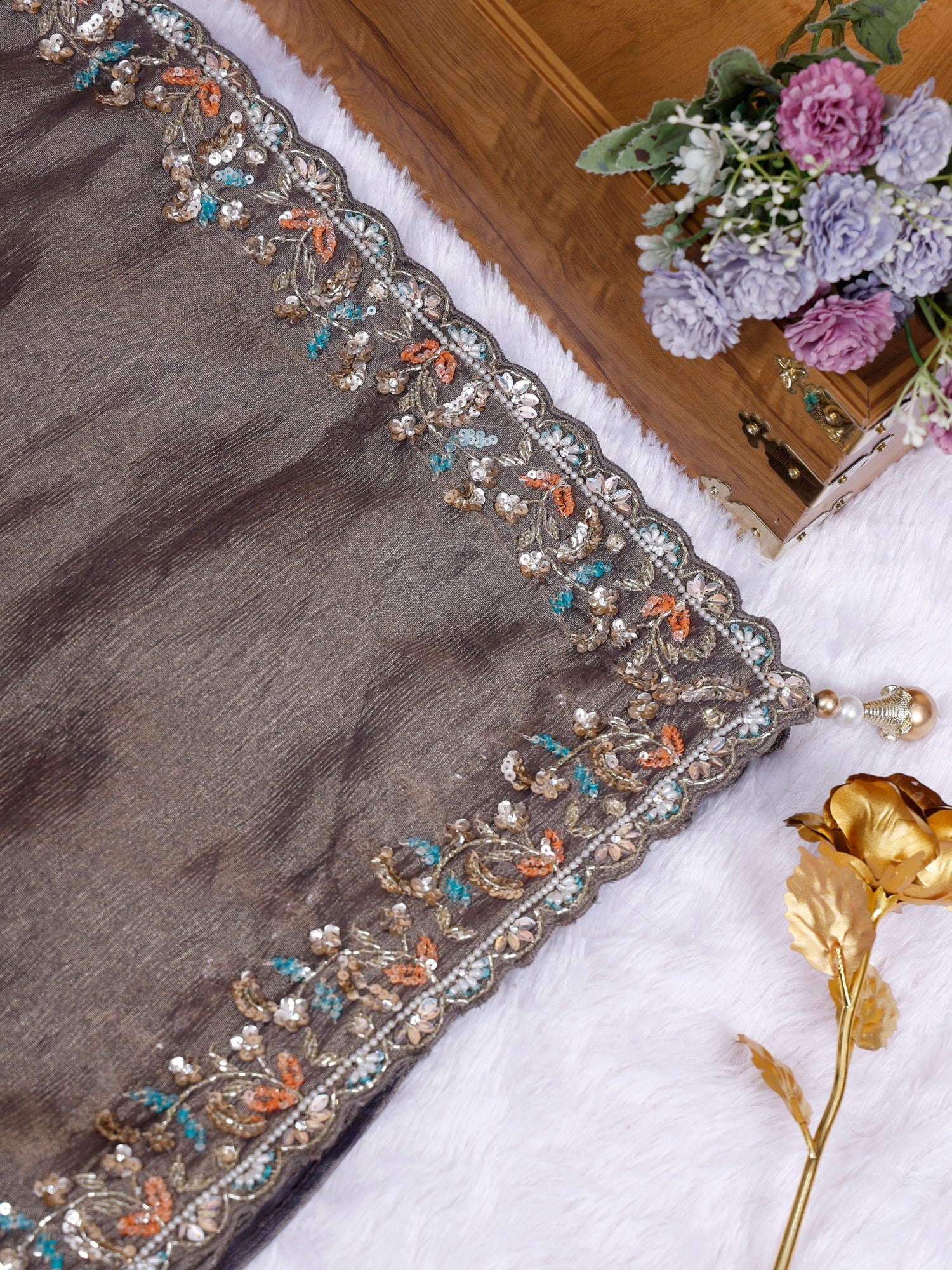 Grey Shimmer Saree with Zardosi Artistry &amp; Sequins