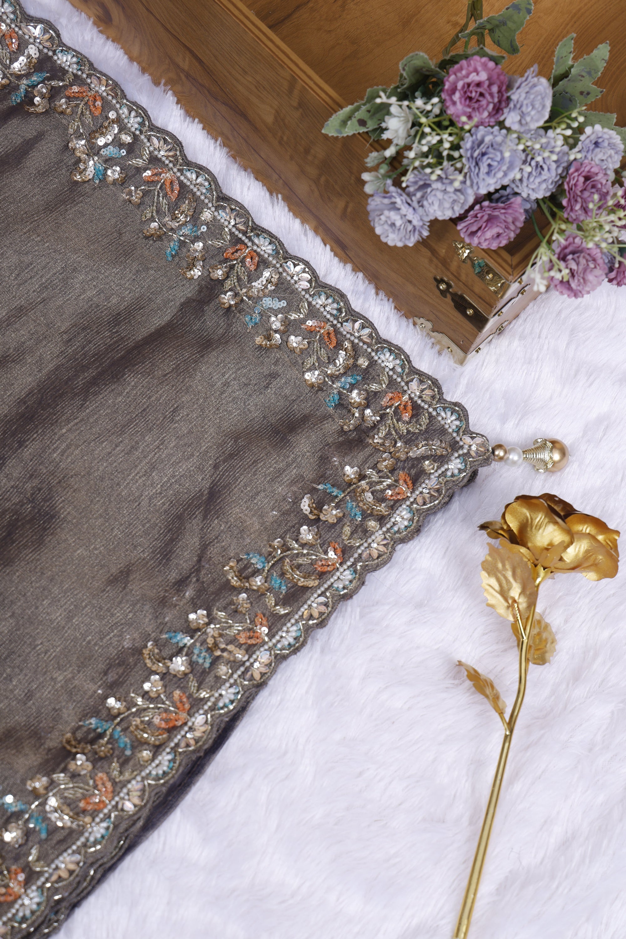 Grey Shimmer Saree with Zardosi Artistry &amp; Sequins
