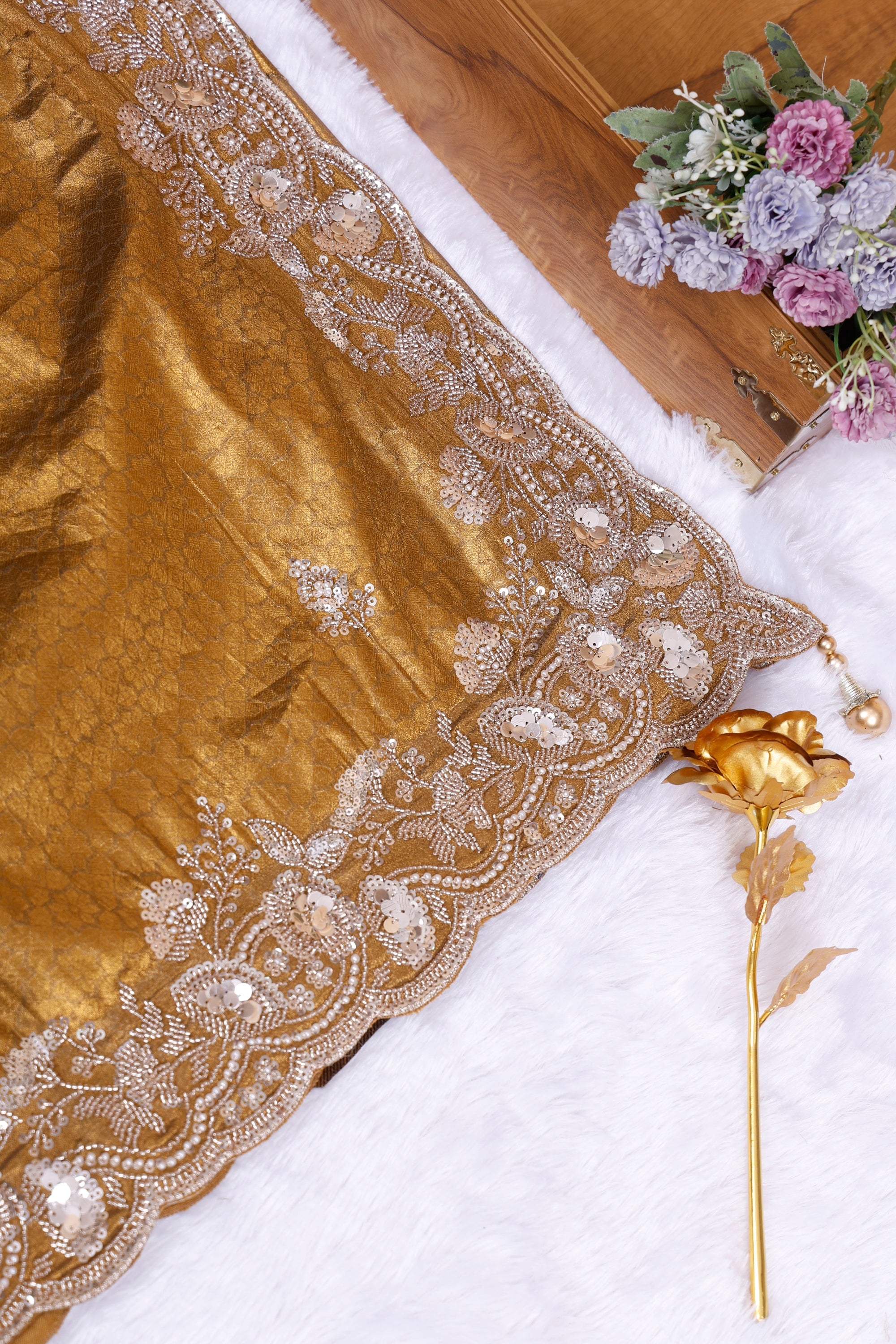 Dark Golden Luxe Radiance Crepe Silk Saree