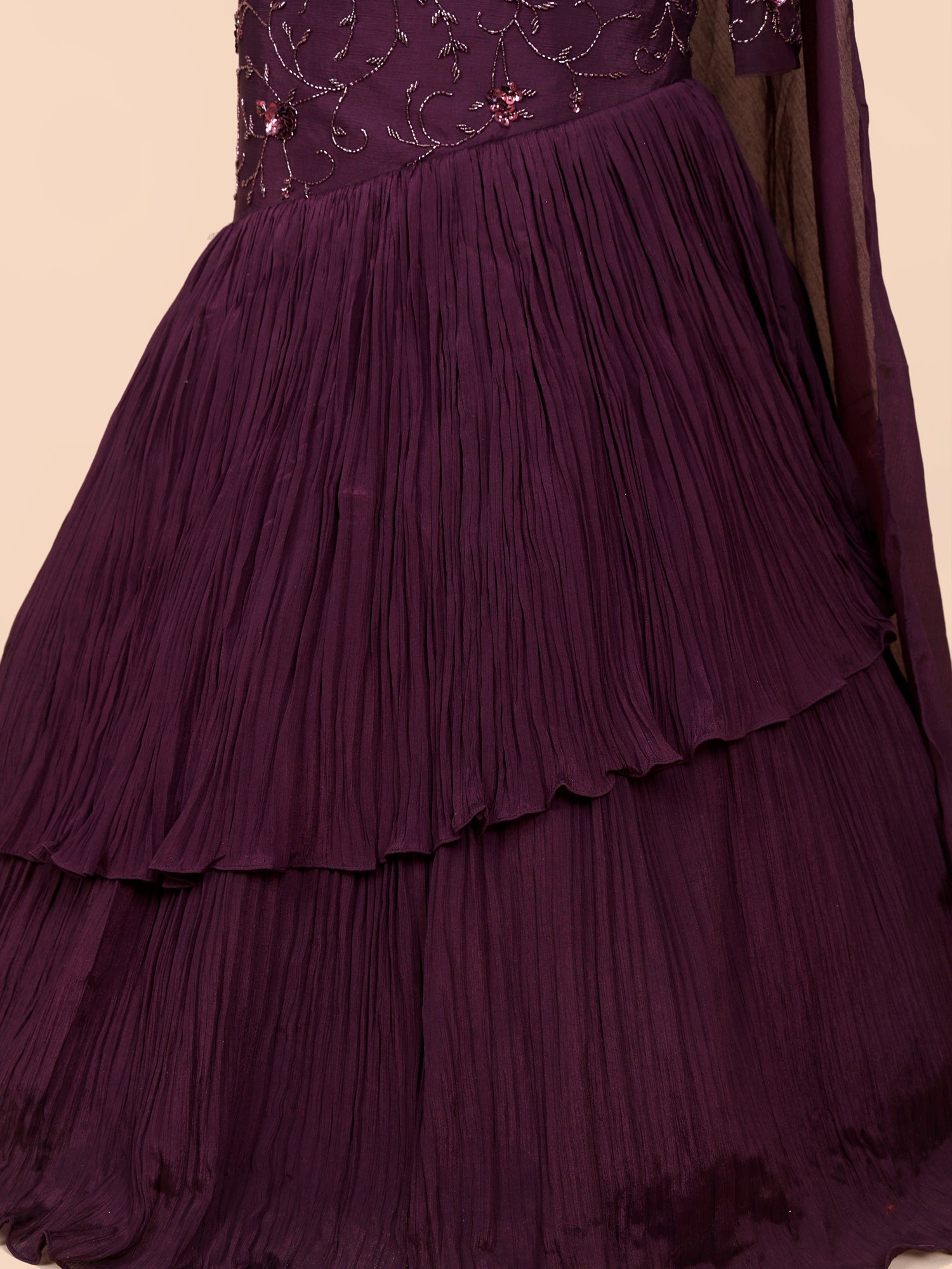 Twilight Berry Georgette Lehenga with Sequins &amp; Hand Embroidery