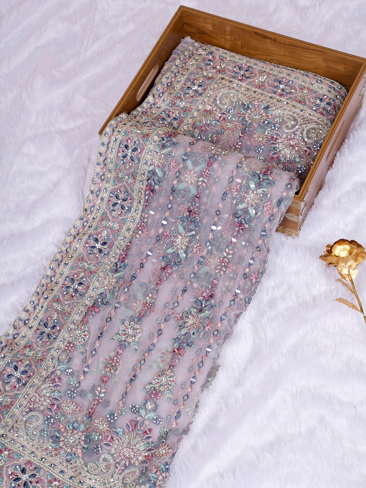 Lavender Thread Embroidered Saree with Jarkan Beads &amp; Sequins