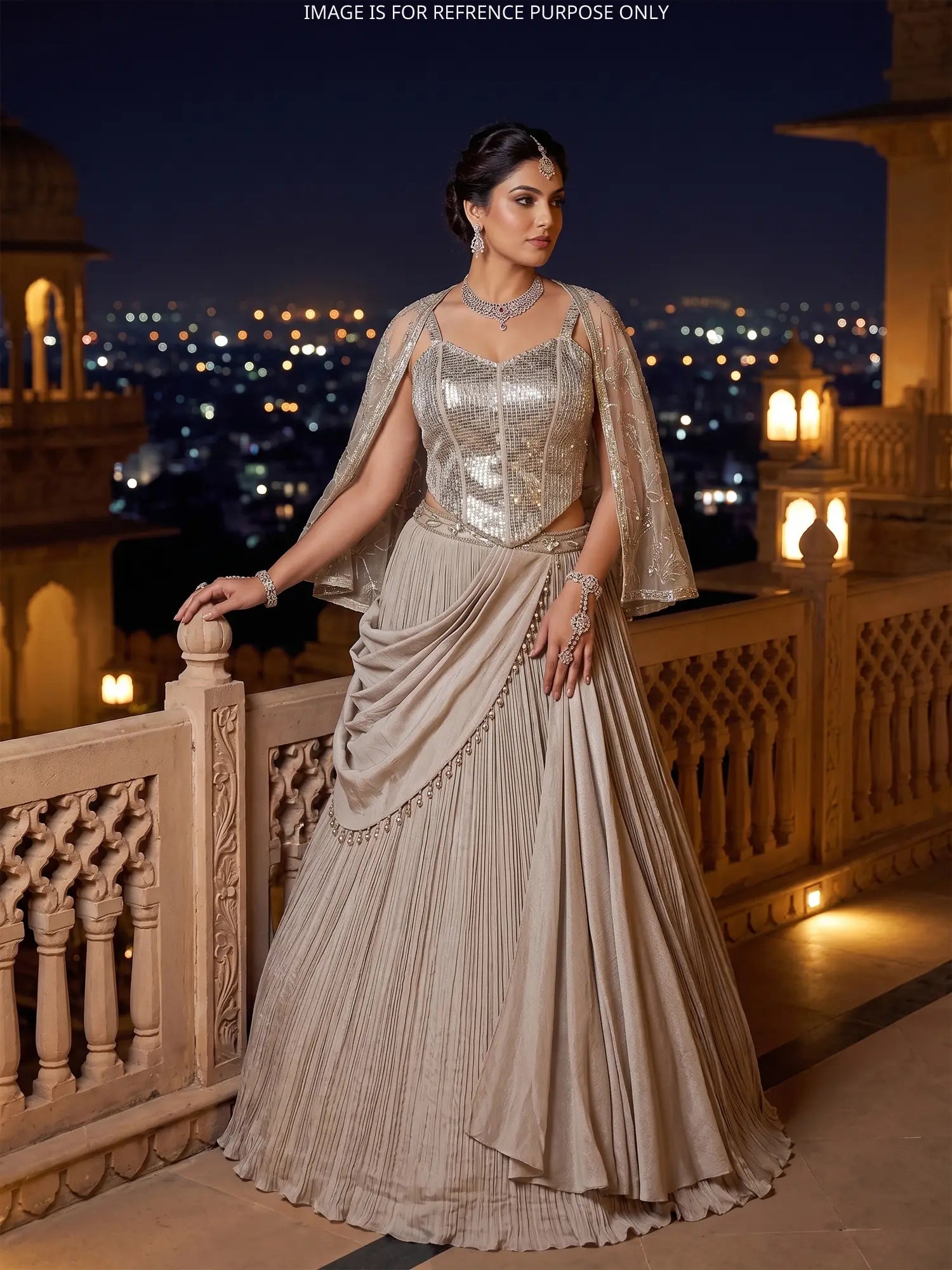 Buy Grand Champagne Chinon Lehenga Featuring Signature Sparkle