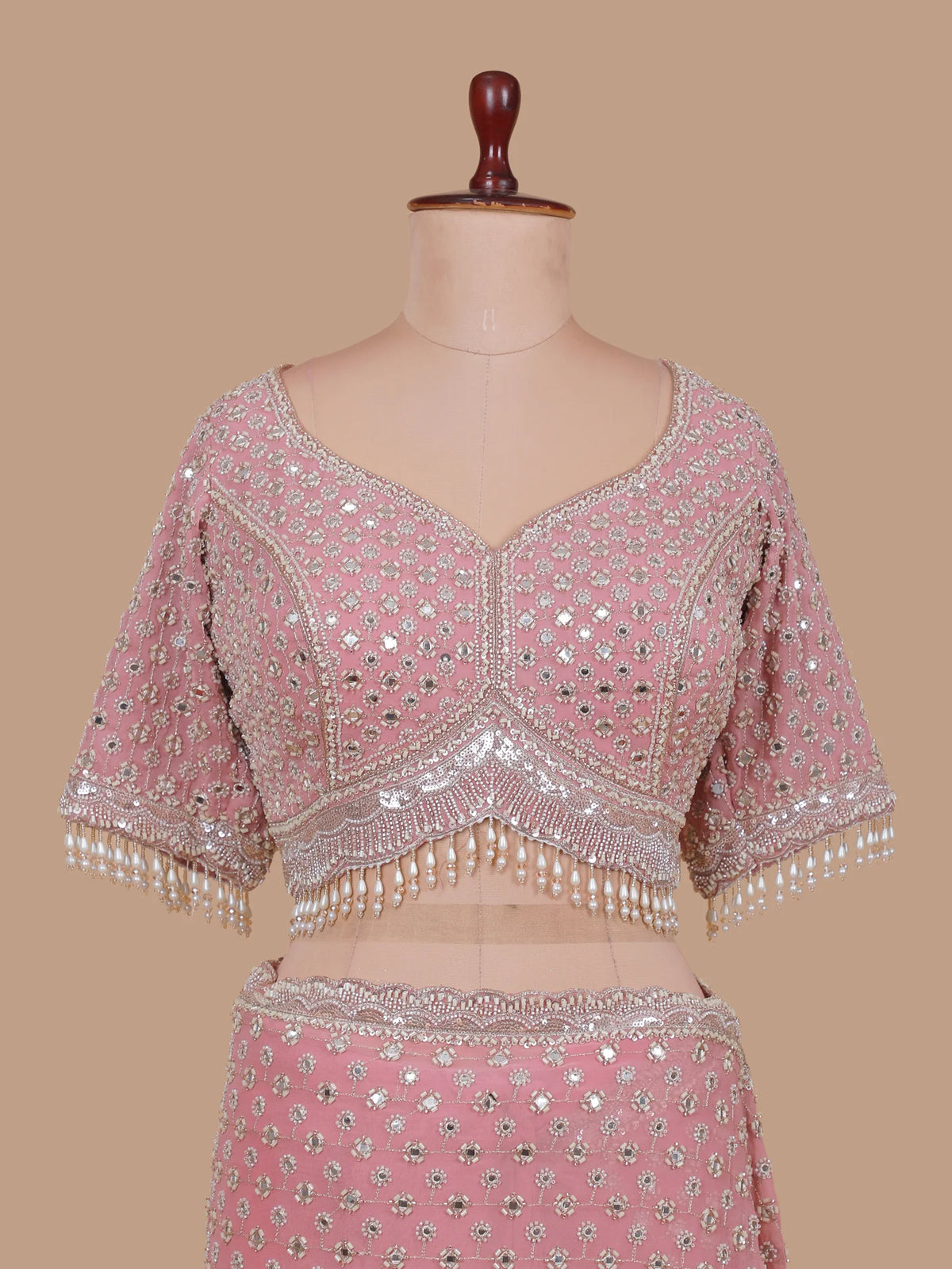 Buy Pink Georgette Saree with Beads