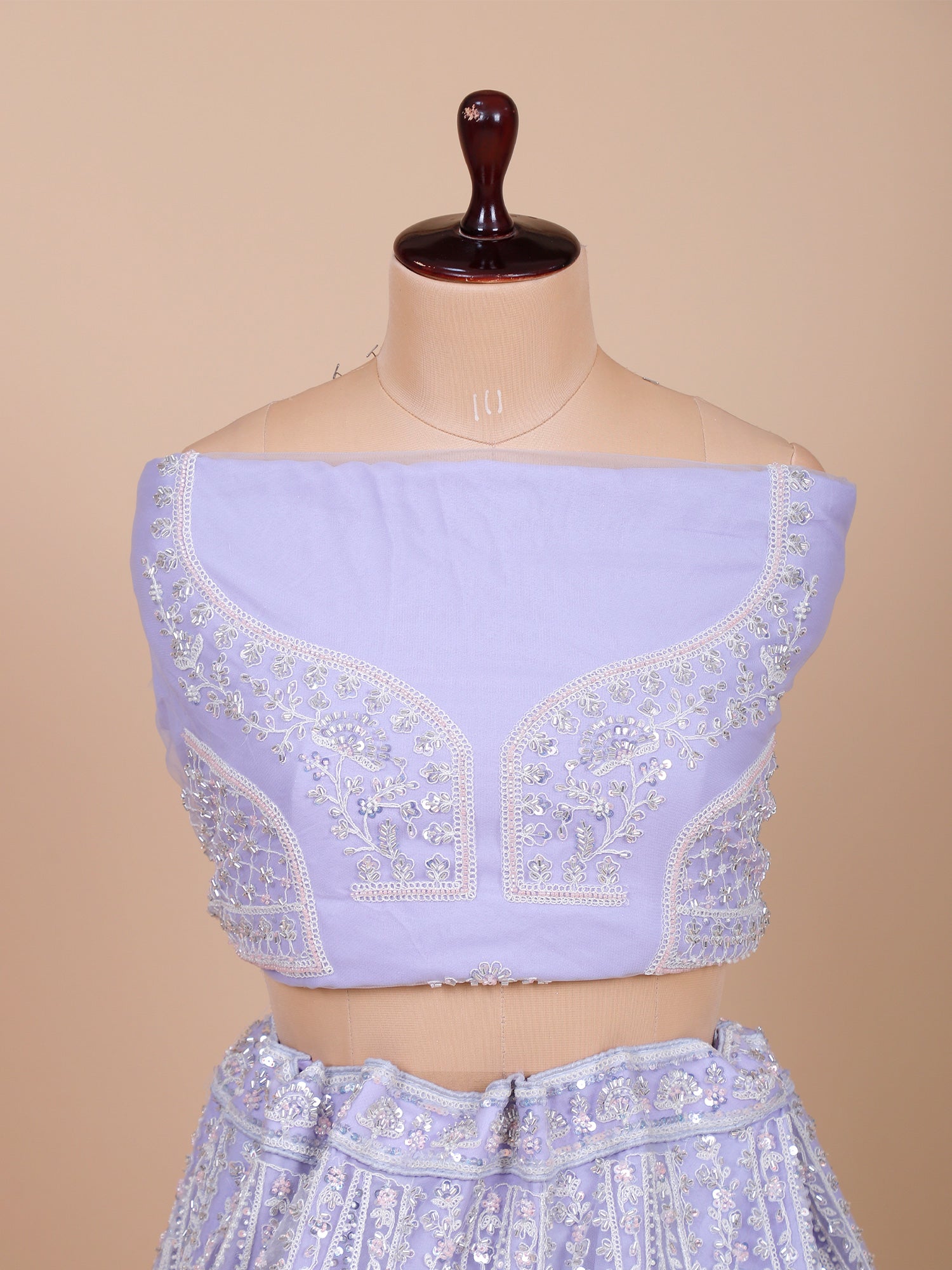 Lavender Net Lehenga With Beads, Sequins