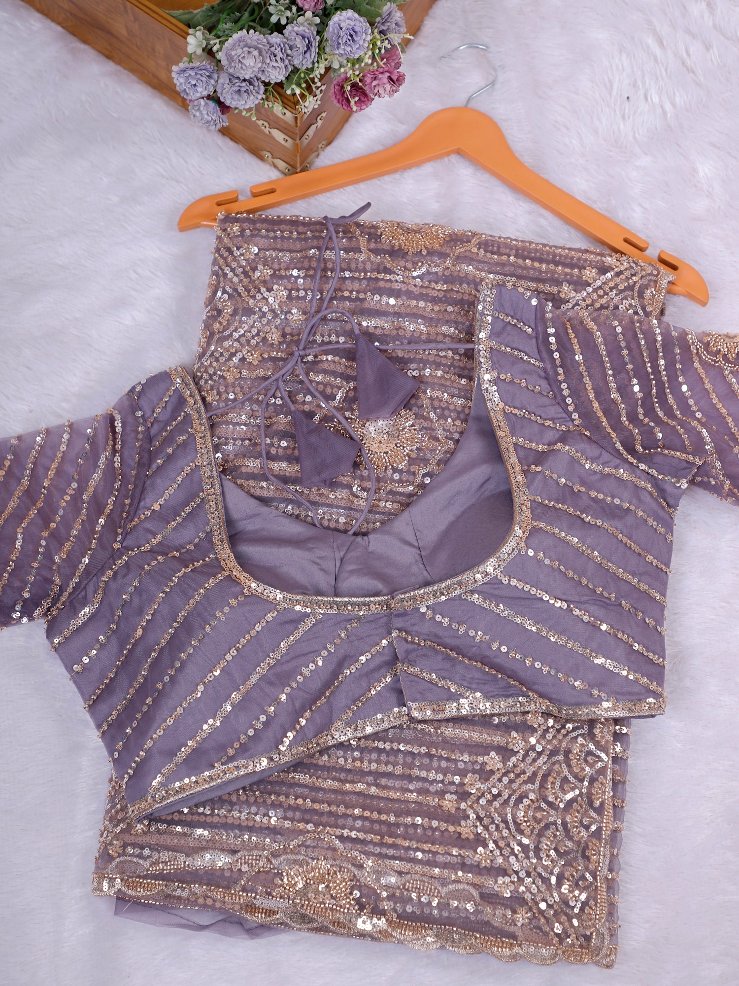 Lavender Royal Pearl Symphony Net Saree