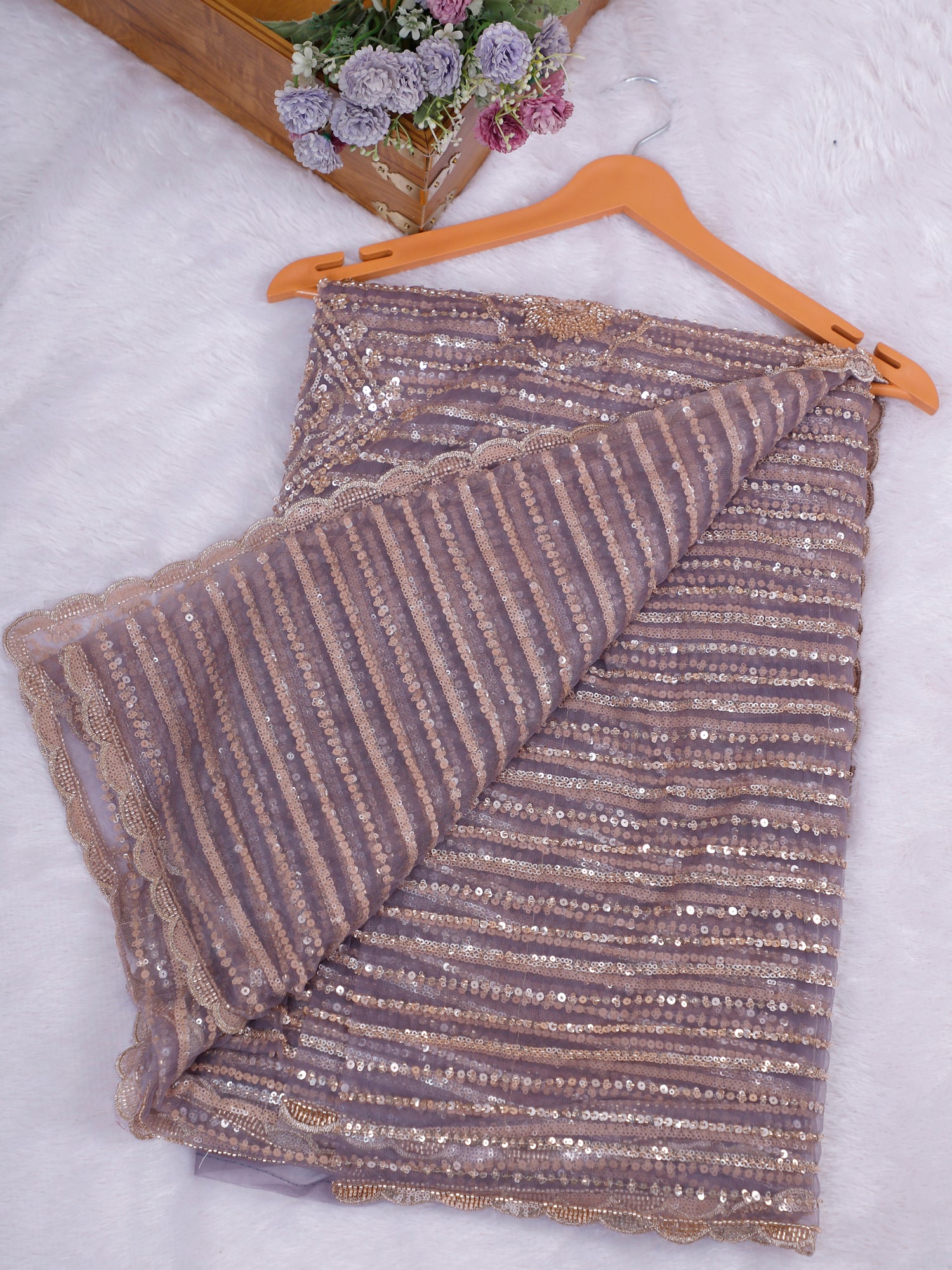 Lavender Royal Pearl Symphony Net Saree