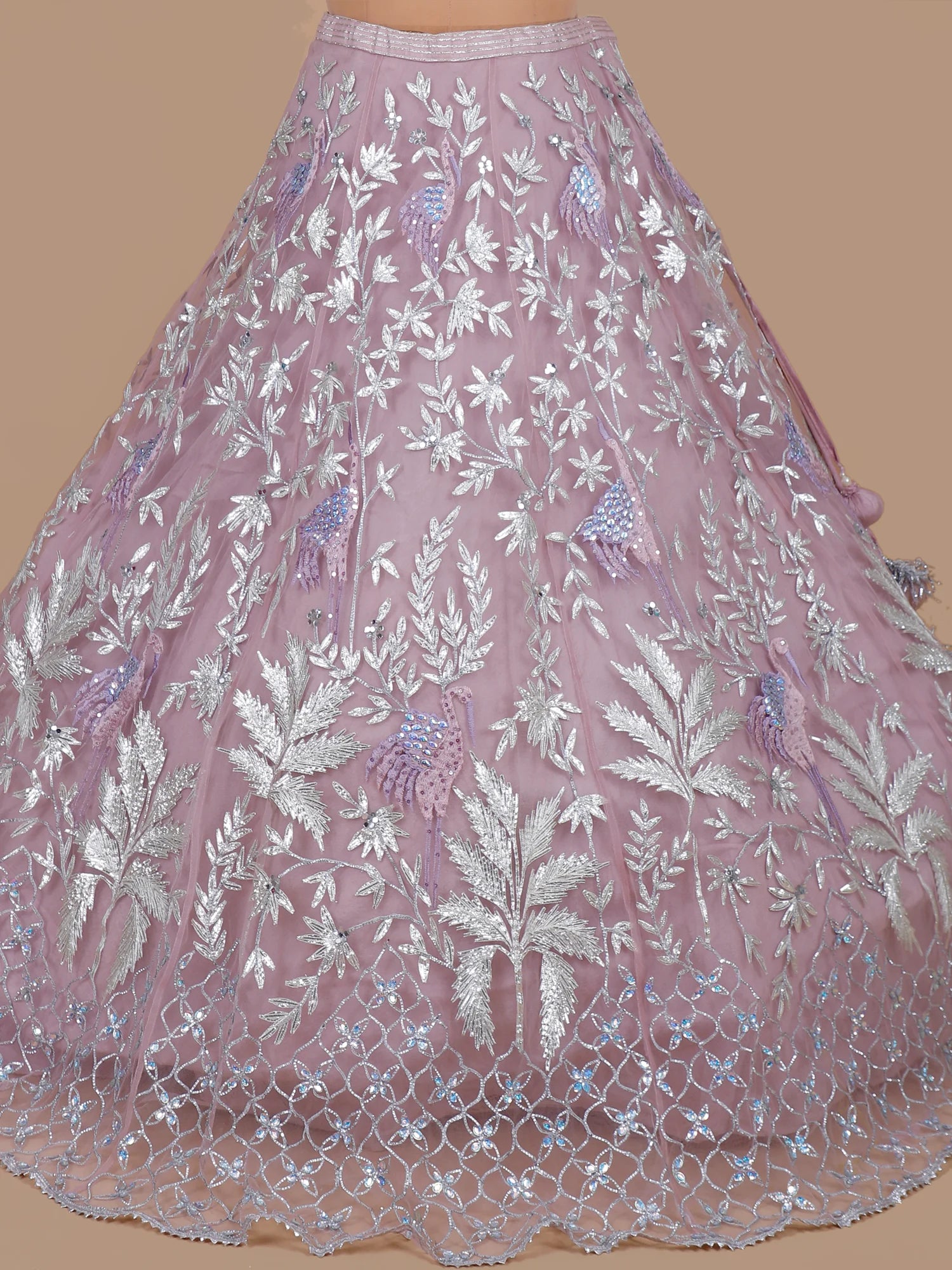 Fragmented Glow Multi Net Lehenga with Mirror &amp; Bead Layering