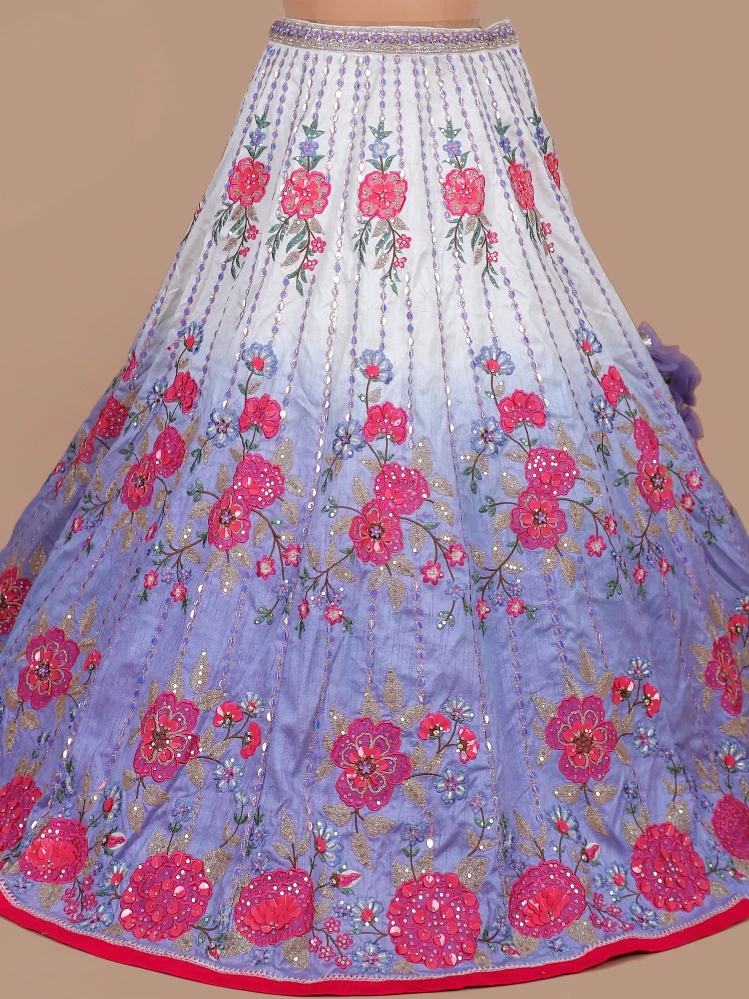 Vivid Couture Multi Raw Silk Lehenga with Sequin &amp; Aplique Composition