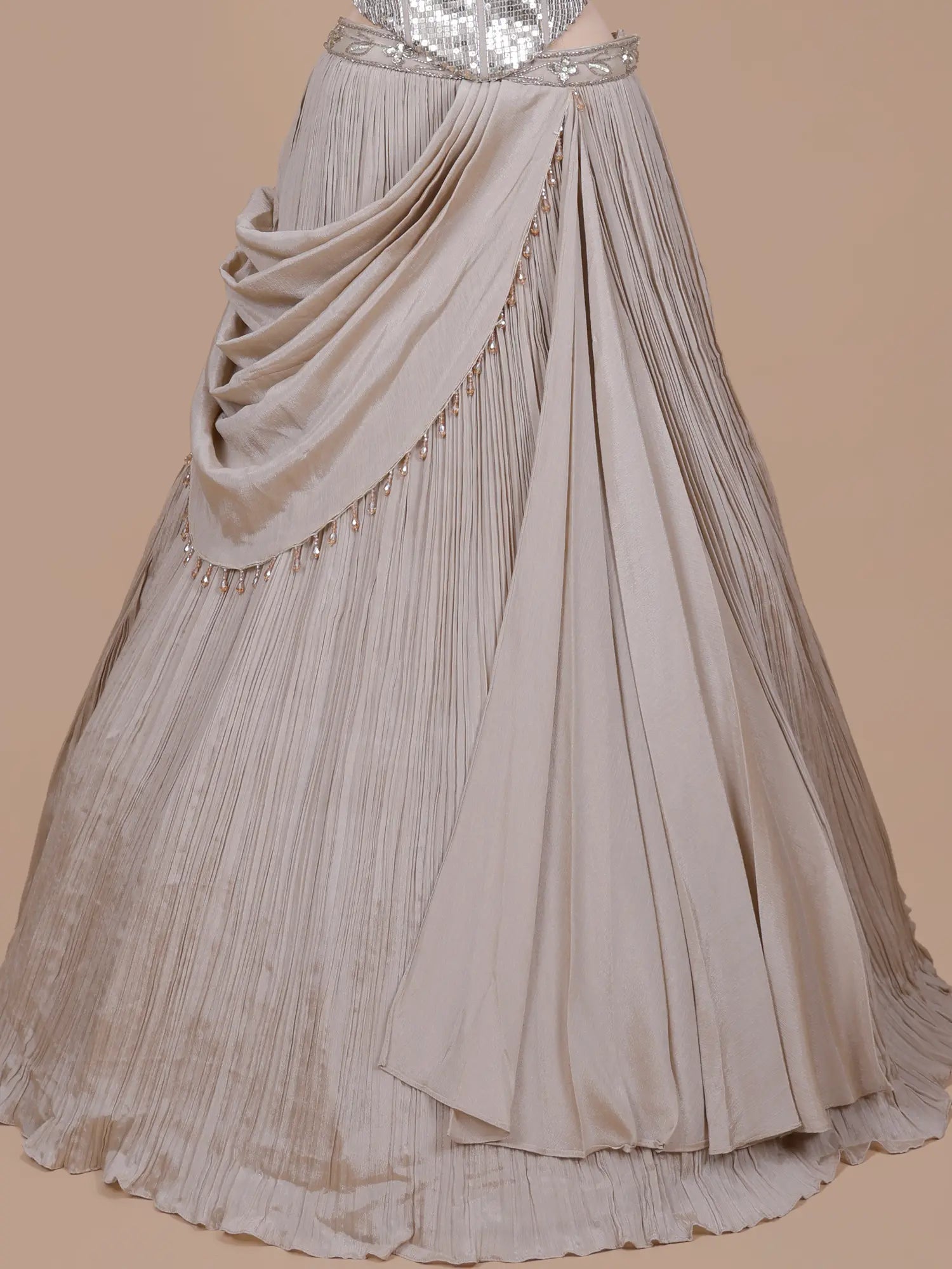 Buy Grand Champagne Chinon Lehenga Featuring Signature Sparkle