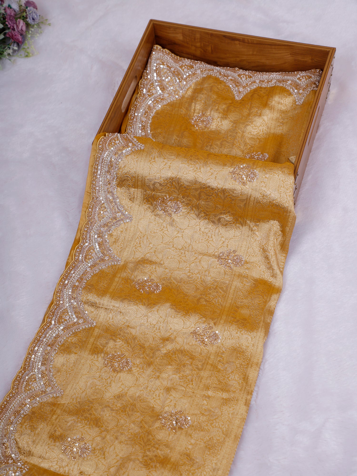 Golden Bronze Triveni Radiance Silk Designer Saree- 3 Amazing Shades