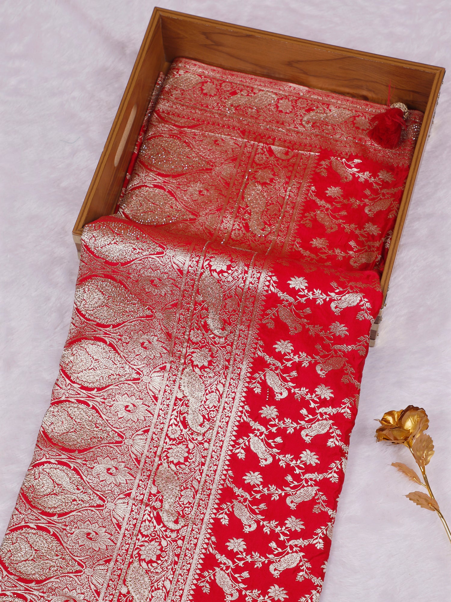 Red-Blue Noble Aura Silk Saree with Swarovski Sequin Detailing