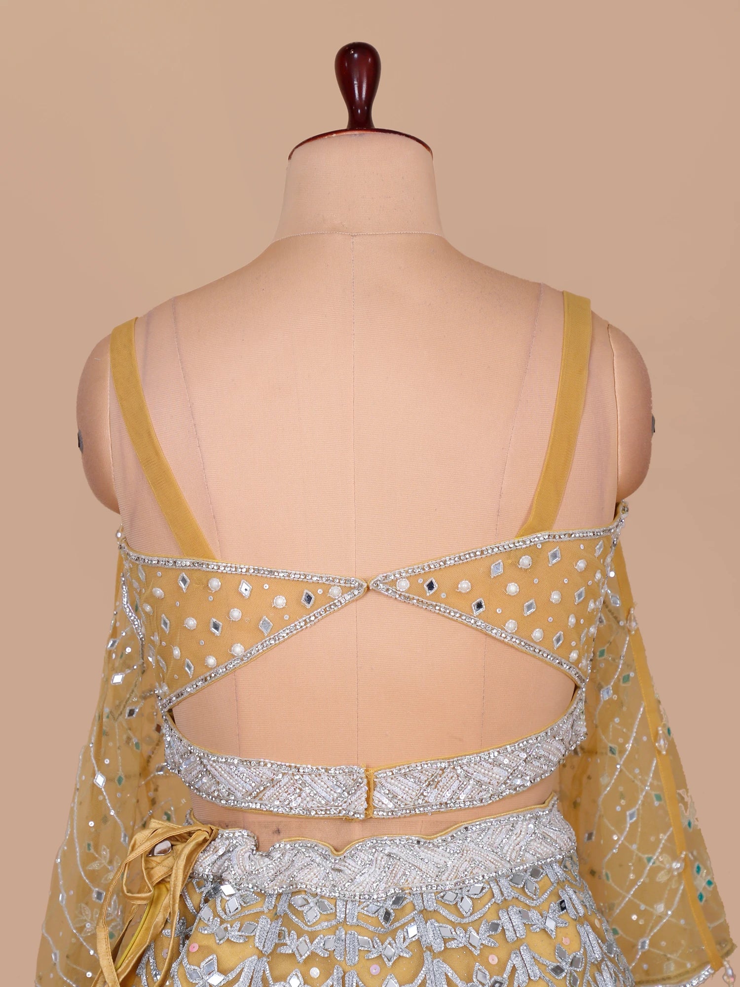 Ghazala Luxe Sequin Pearl Mirrorwork Net Yellow Lehenga