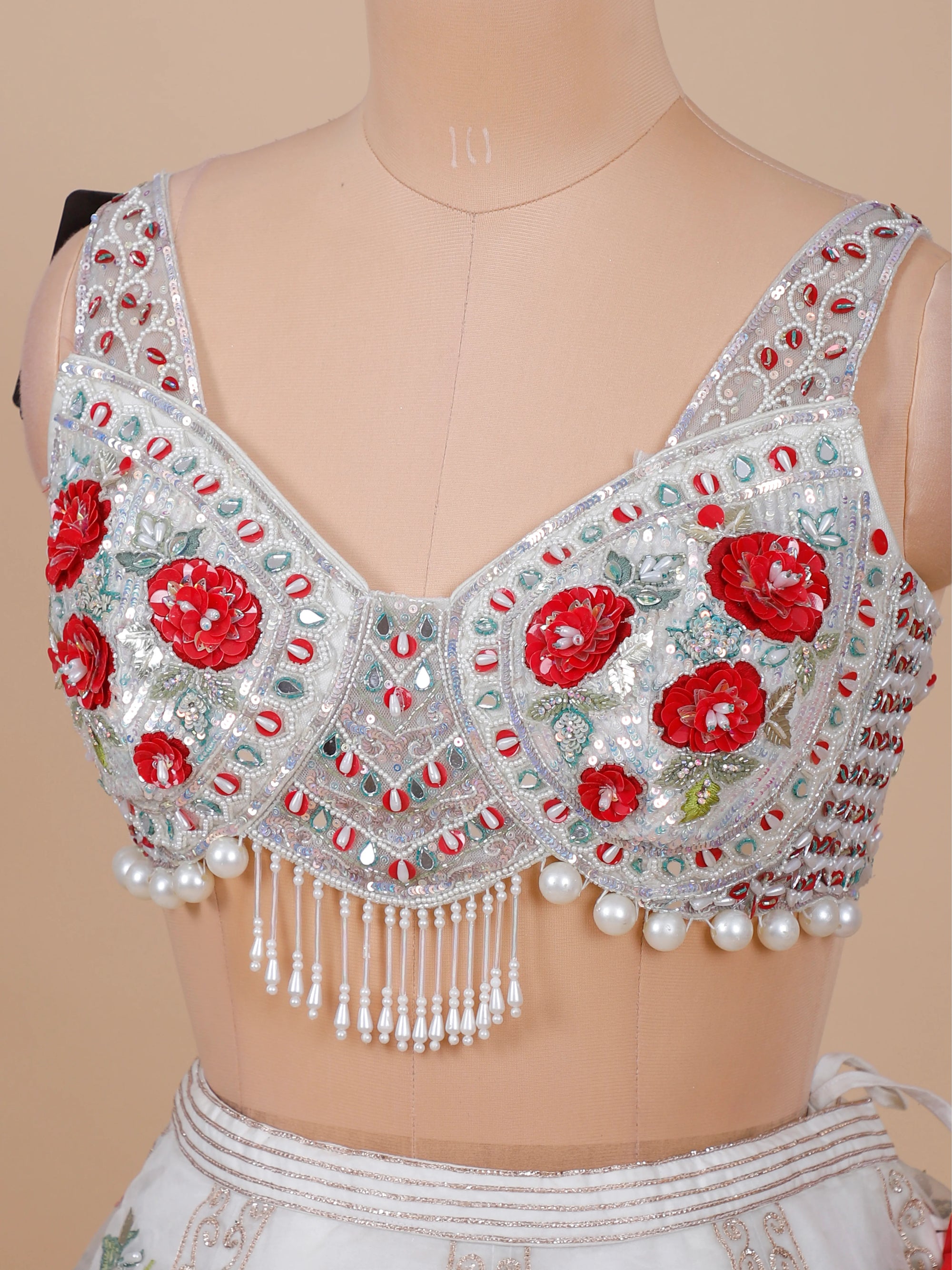 Sheen-e-Ivory Grace Multi Thread Leaf Aplique Lehenga