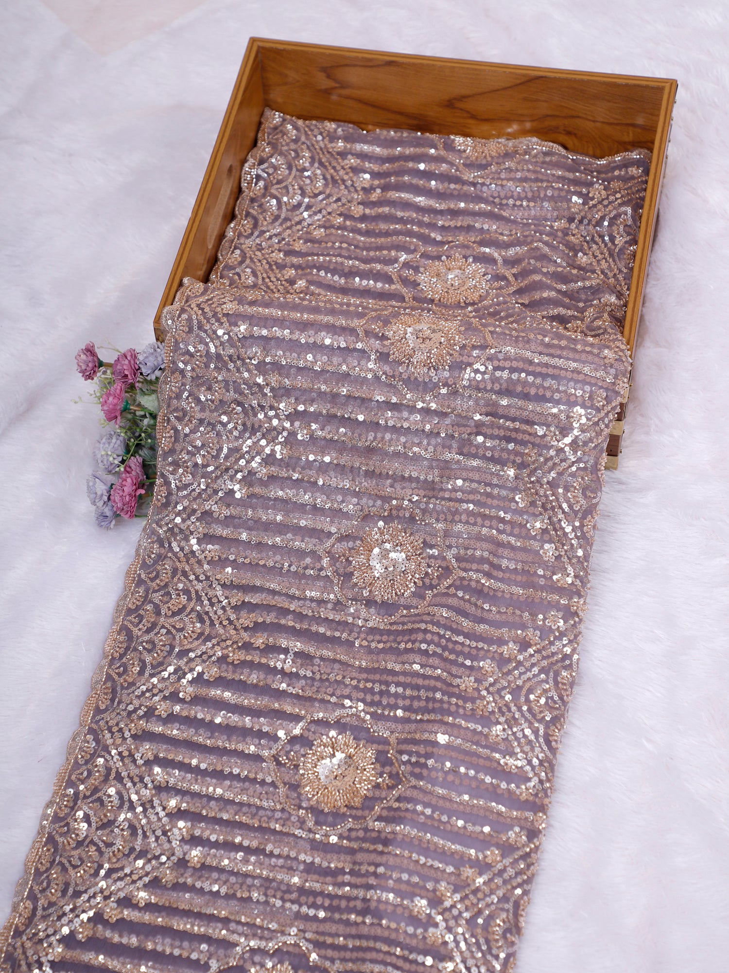 Lavender Royal Pearl Symphony Net Saree