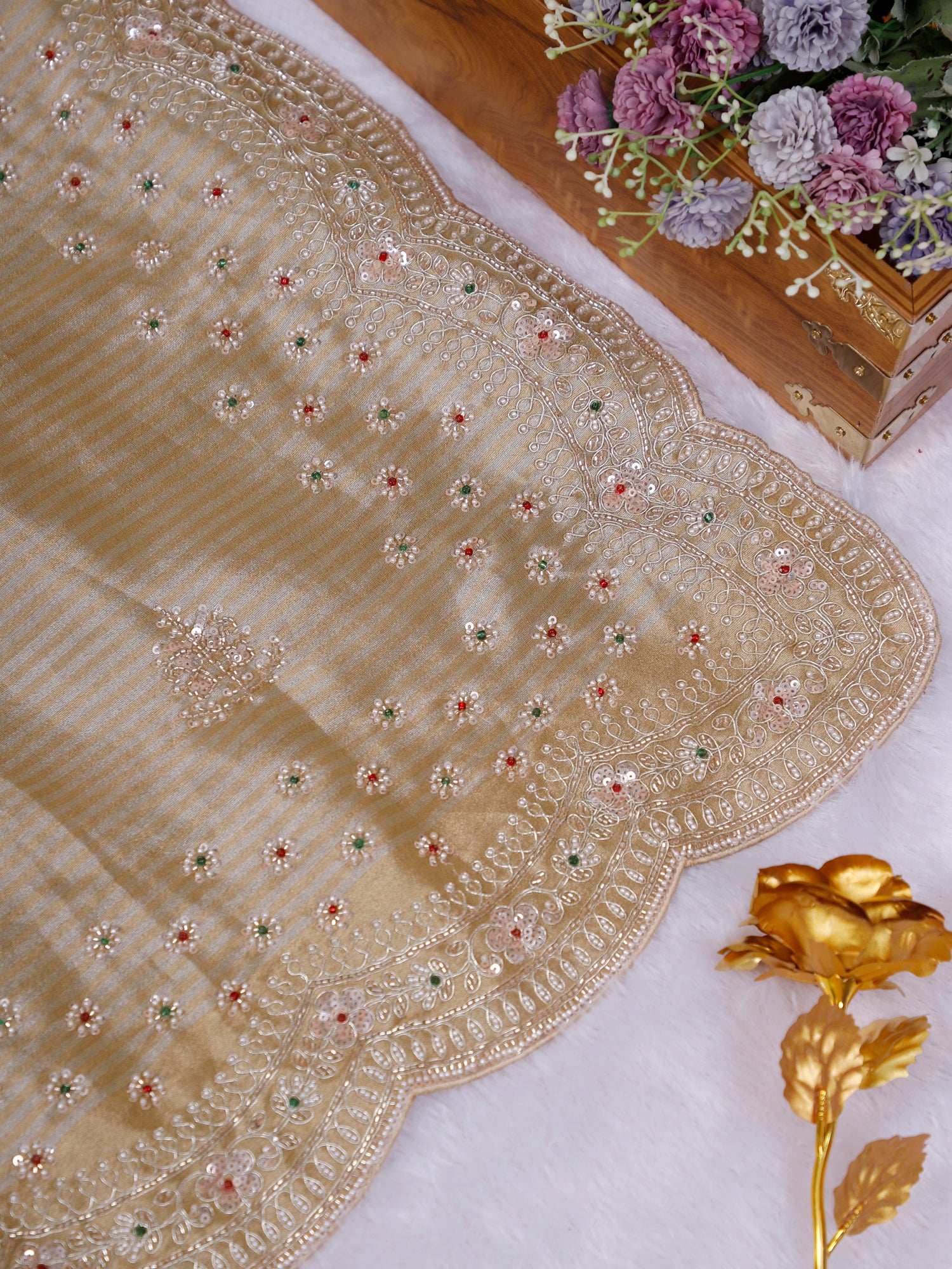Ruhani Shimmer Silk Zardosi Diamond Saree (5 Colours Available)