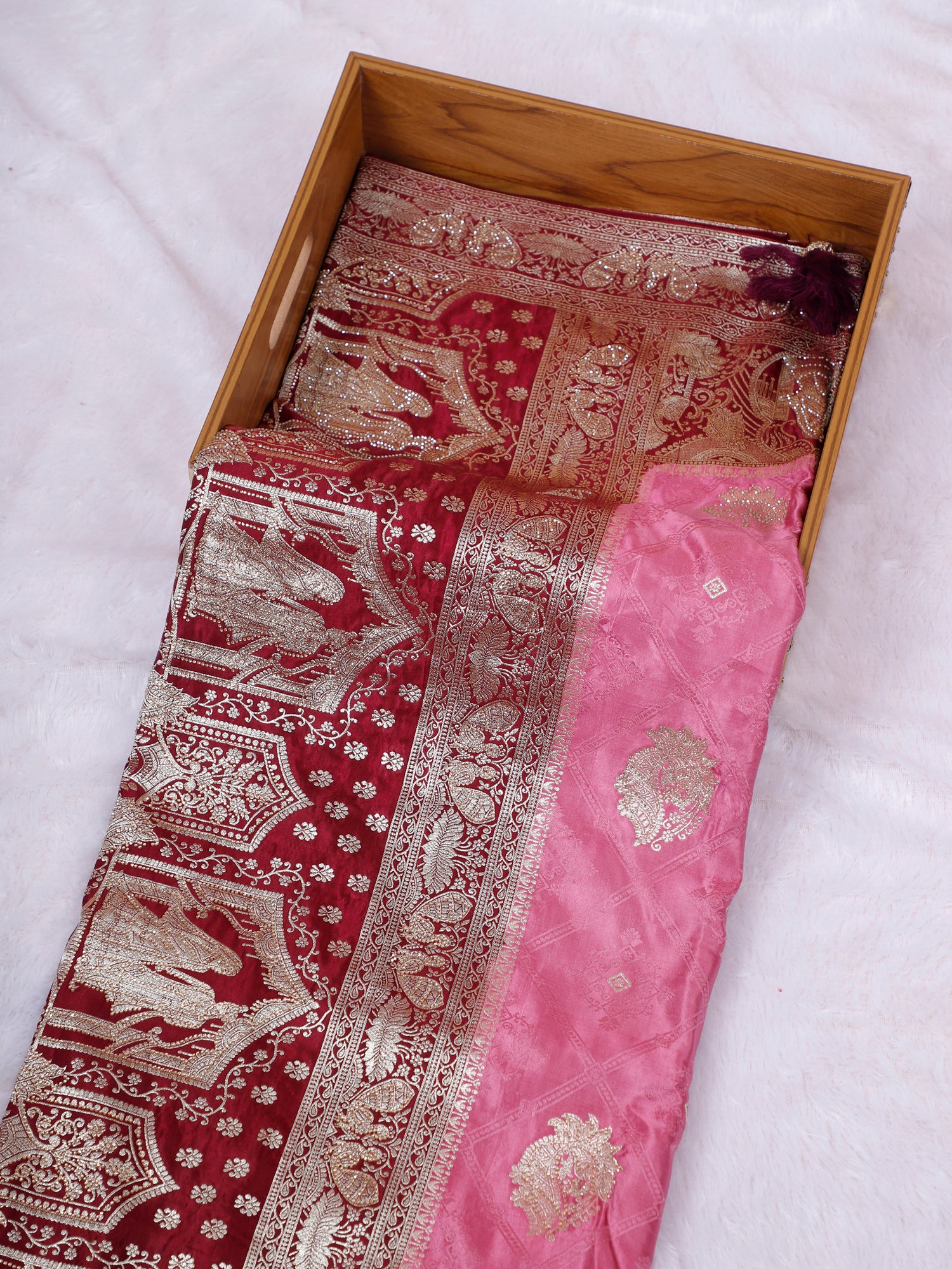 Blue-Pink Gulnaar Royale Silk-Mousse Saree