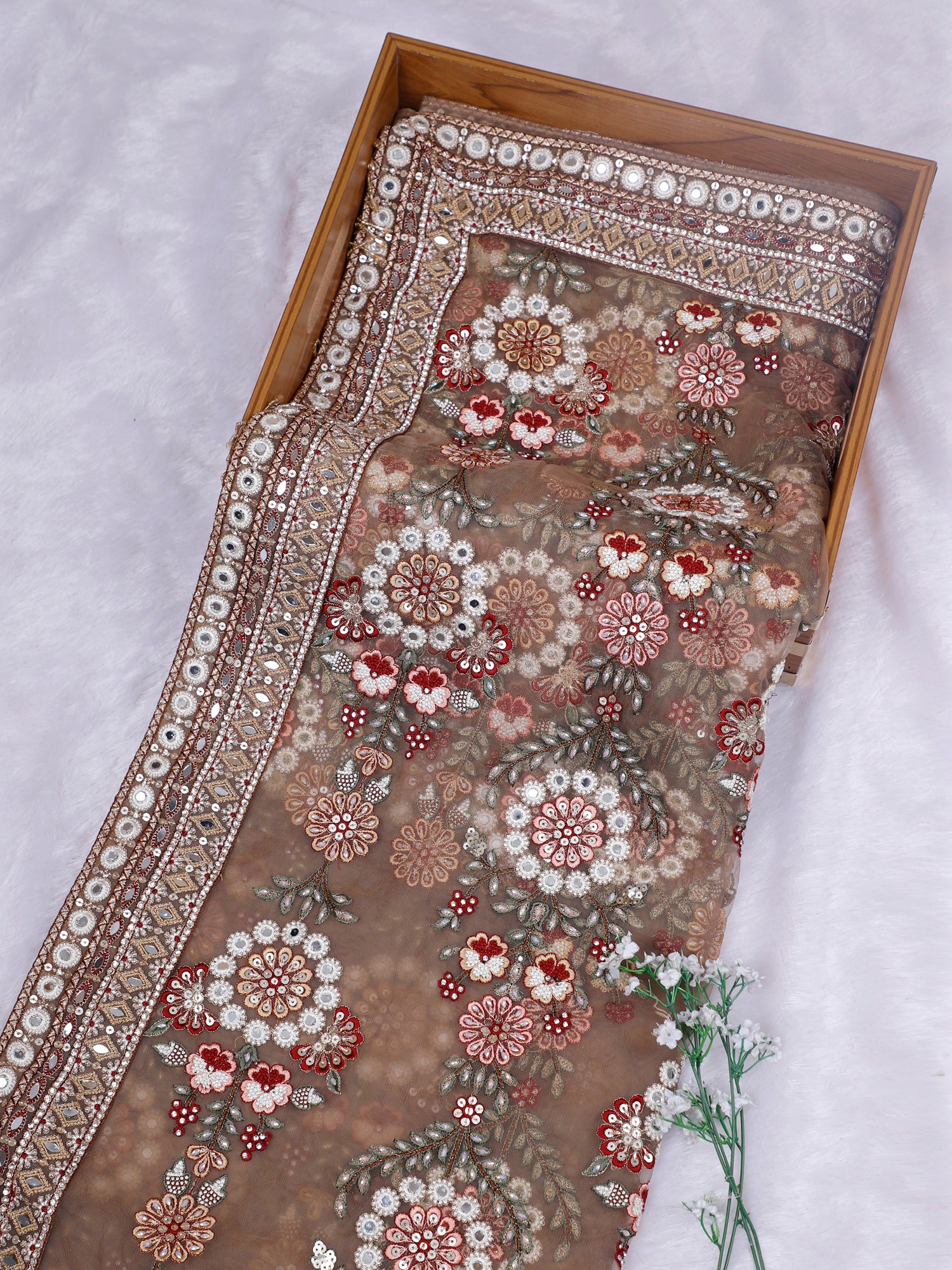 Regal Mocha Noor Mirror-Diamond Net Saree