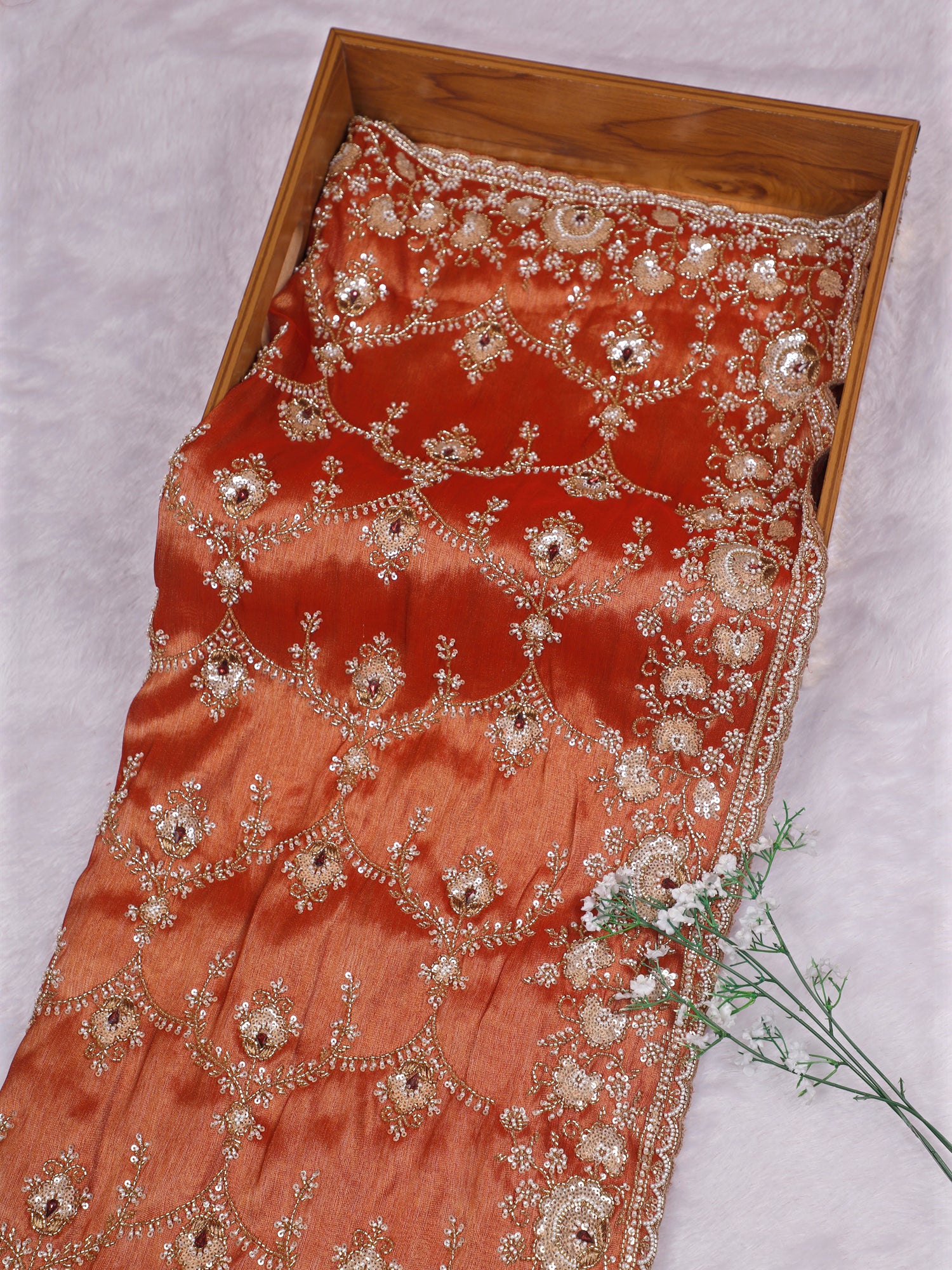 Marigold Crown Beaded Shimmer Silk Saree