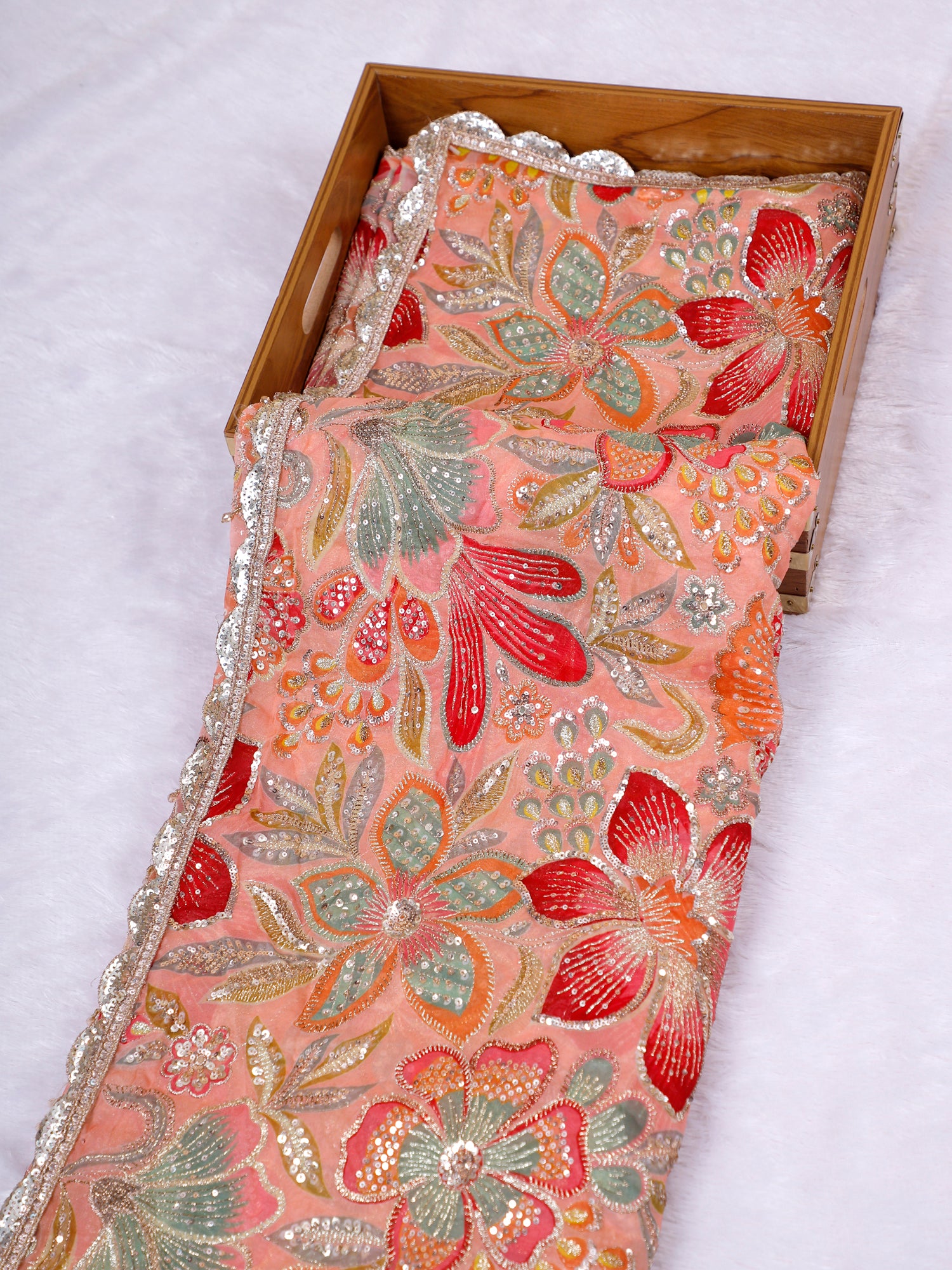 Multicolor Sitara Rang Sequins Thread Chinon Elegance Saree