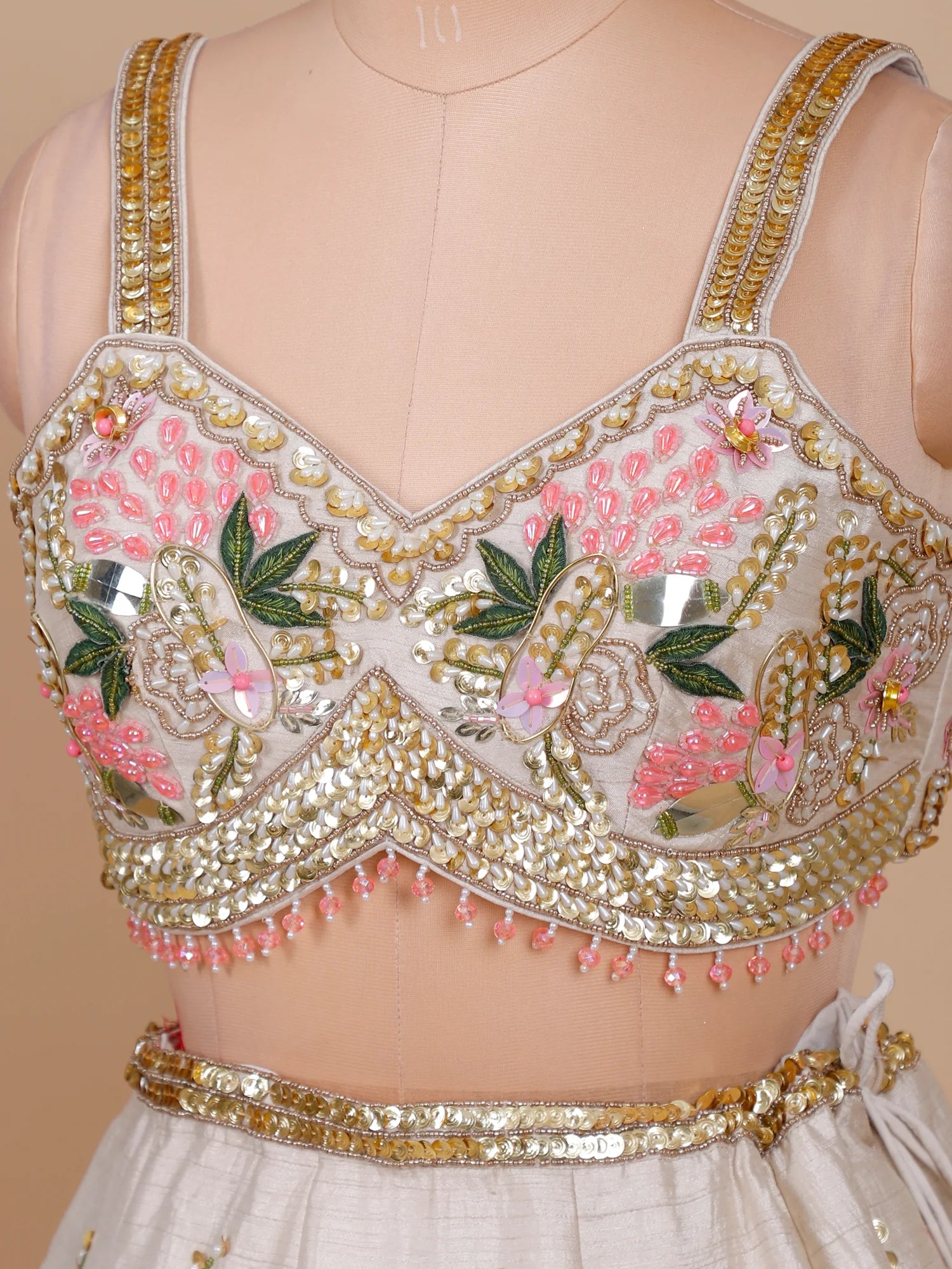 Nazakat Ivory Off White Raw Silk Lehenga with Thread &amp; Moti Work