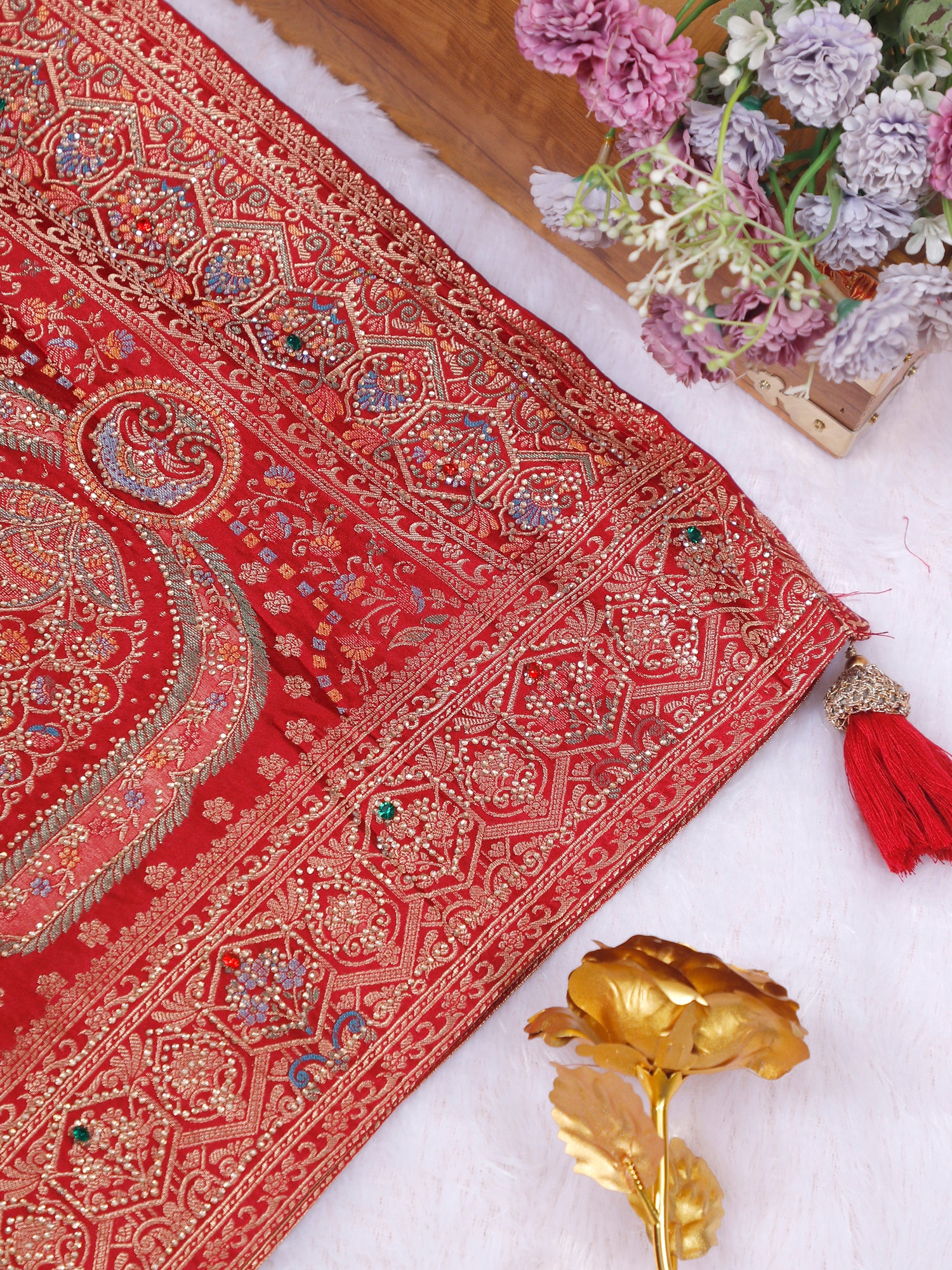 Blue–Red Raktim Royale Silk-Mousse Saree