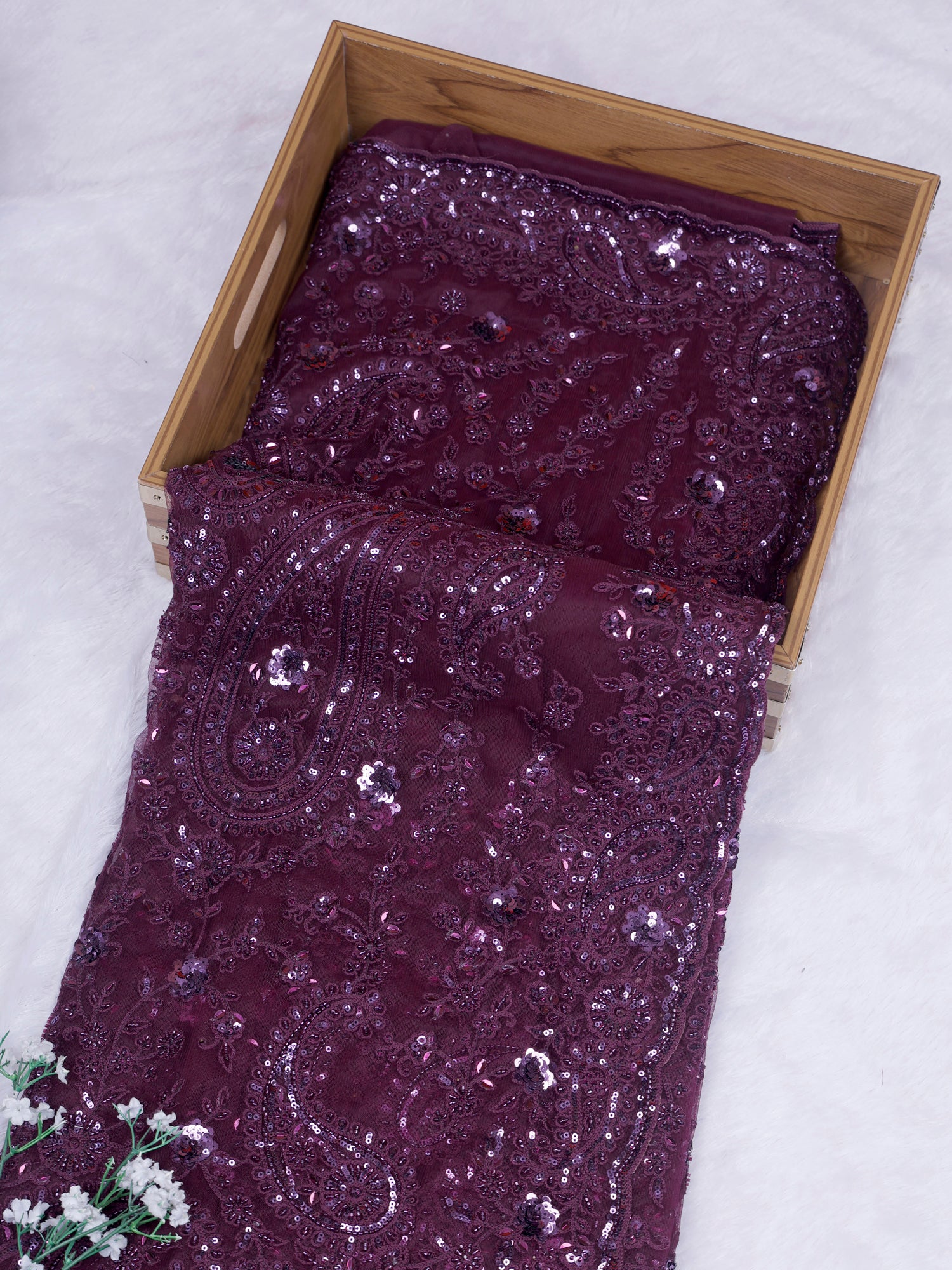 Purple Zahra Shimmer Handwork Net Saree