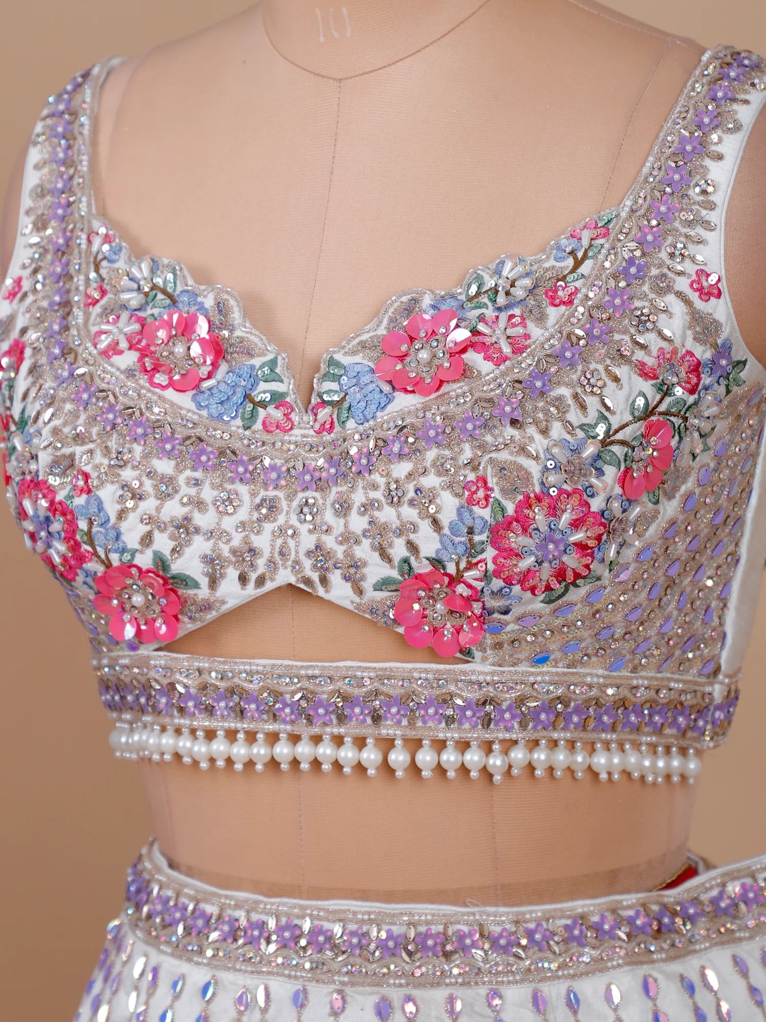 Vivid Couture Multi Raw Silk Lehenga with Sequin &amp; Aplique Composition