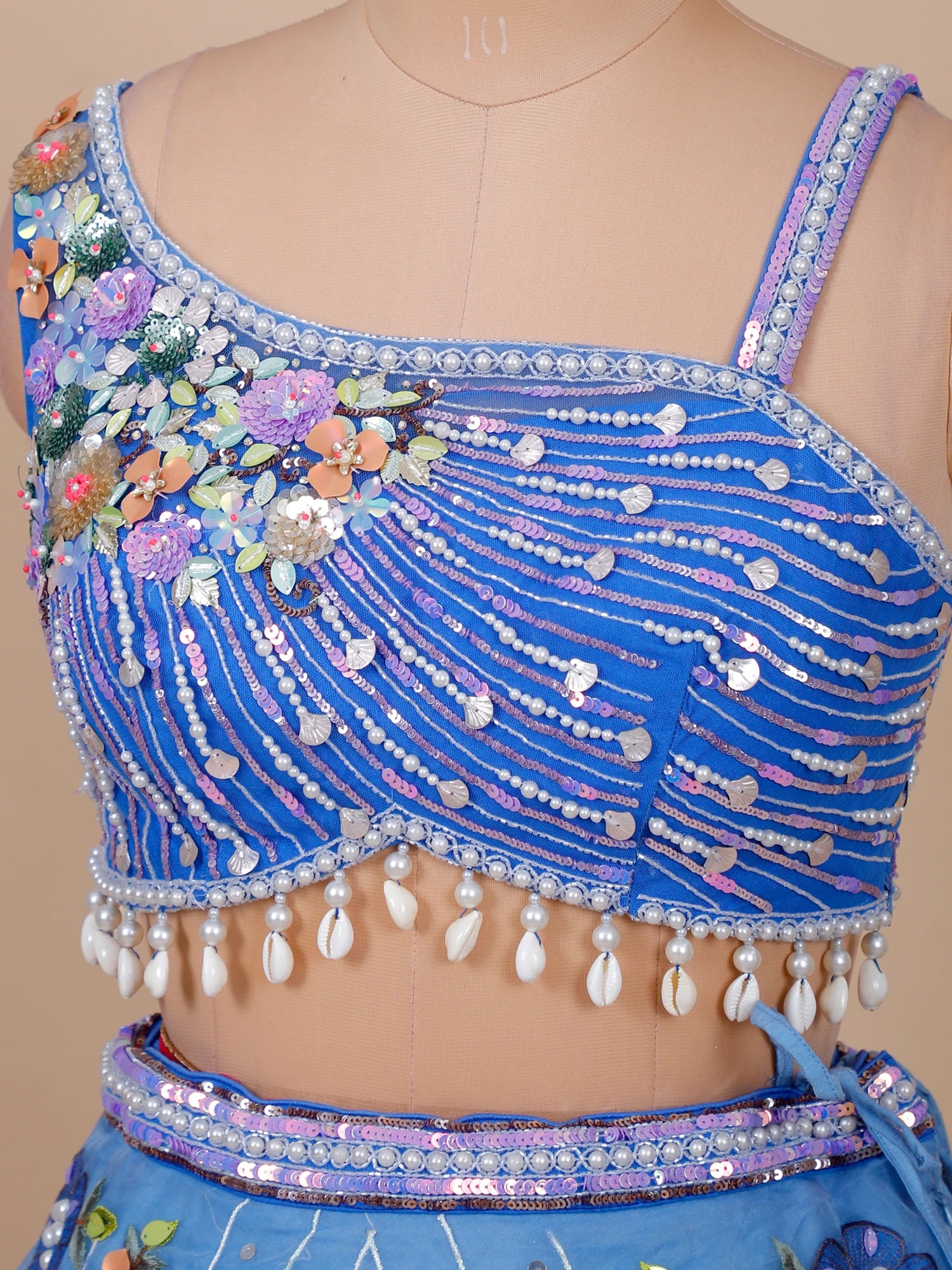 Zarmin Blue Pearl Sequin Net Lehenga