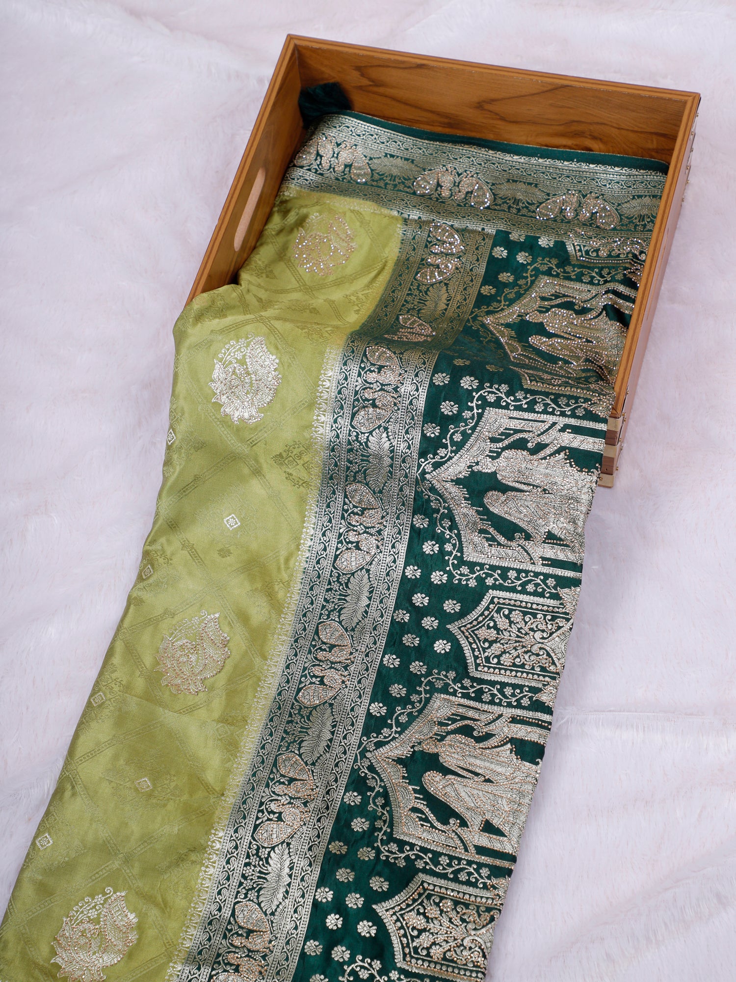 Red–Green Rajlakshmi Radiance Saree With Zari Sequins Work