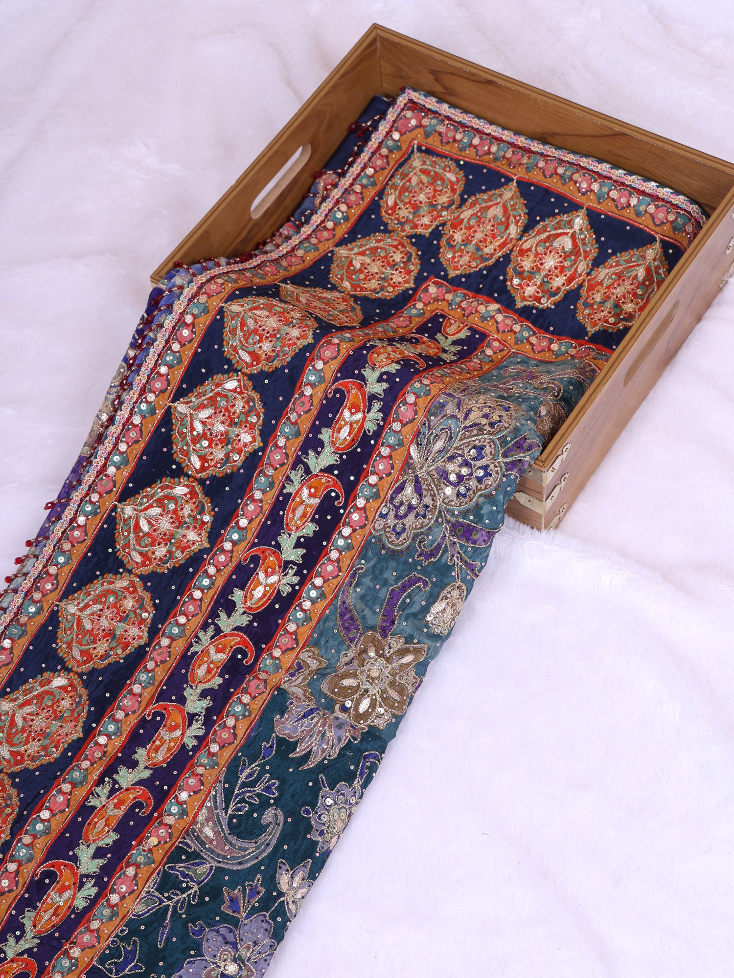 Multi Color Hand Embroidered Crepe Georgette Gotapatti Rajwadi Saree