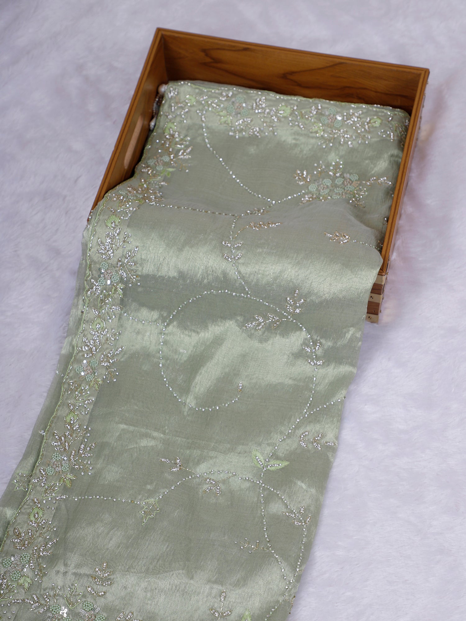 Pistachio Green Noorvaya Tissue Saree