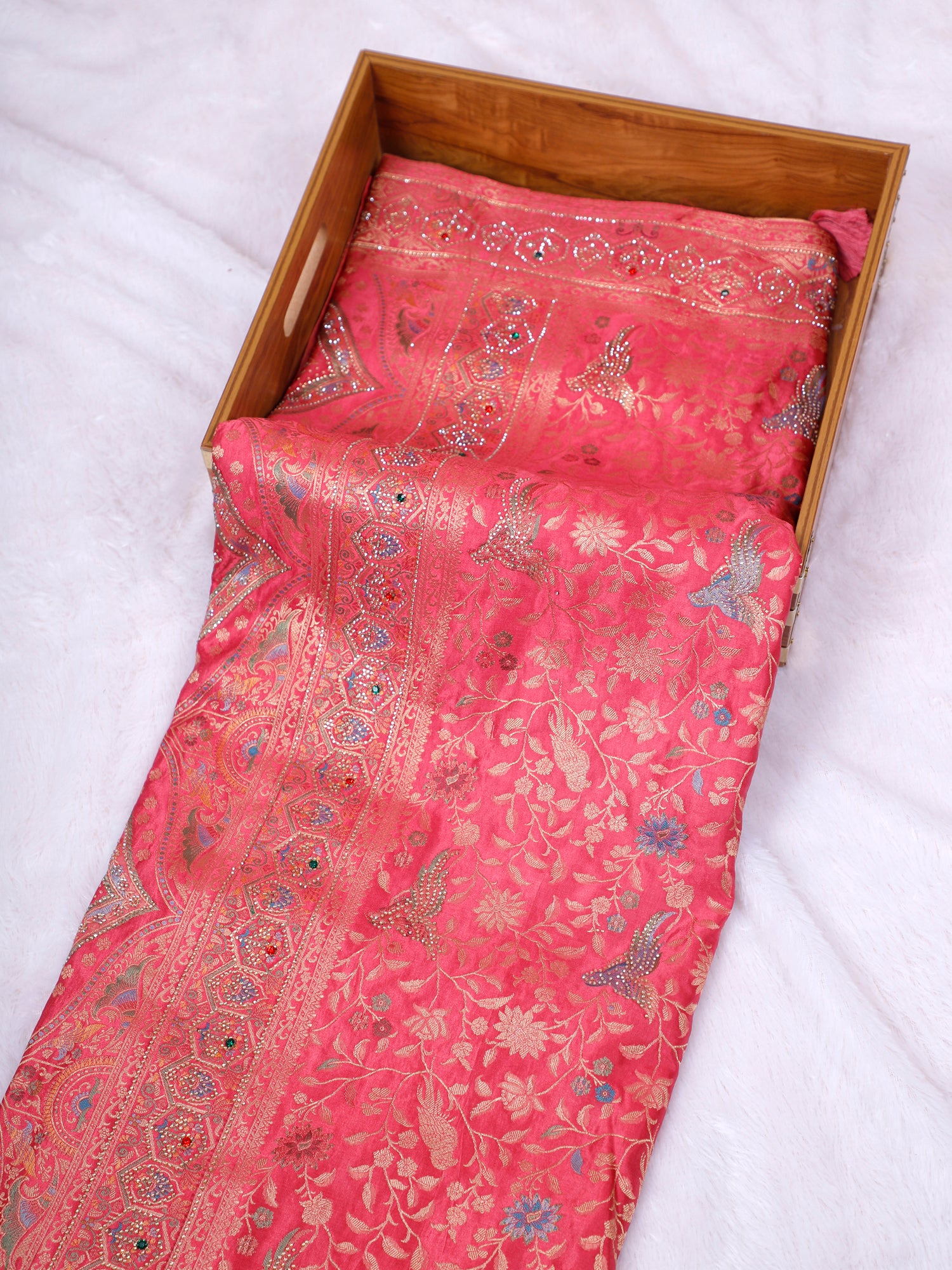 Blue–Pink Neelkamal Shimmer Silk-Mousse Saree