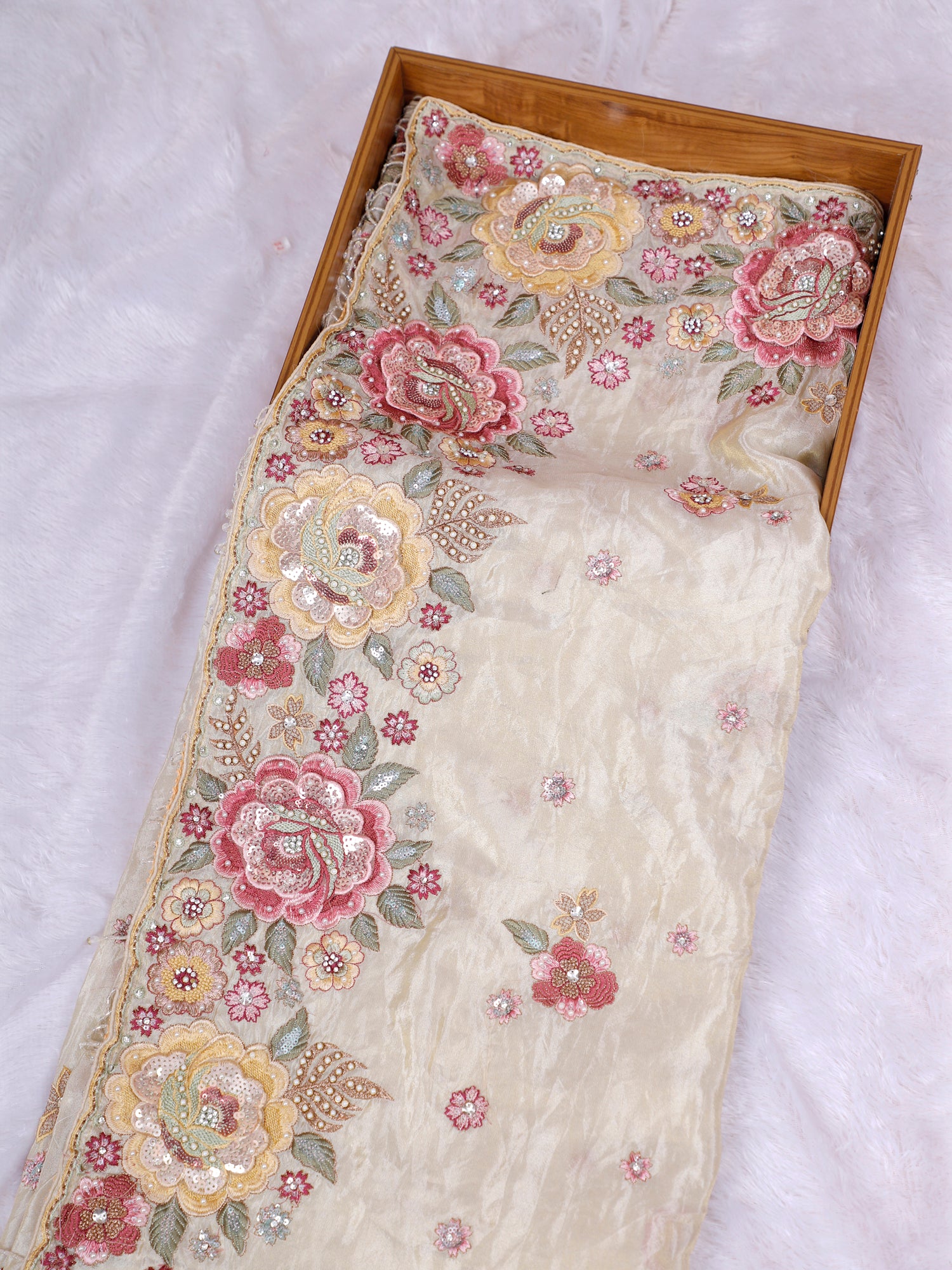 Multi Mehka Rang Crepe Silk Saree Artistic Thread &amp; Sequins Edition