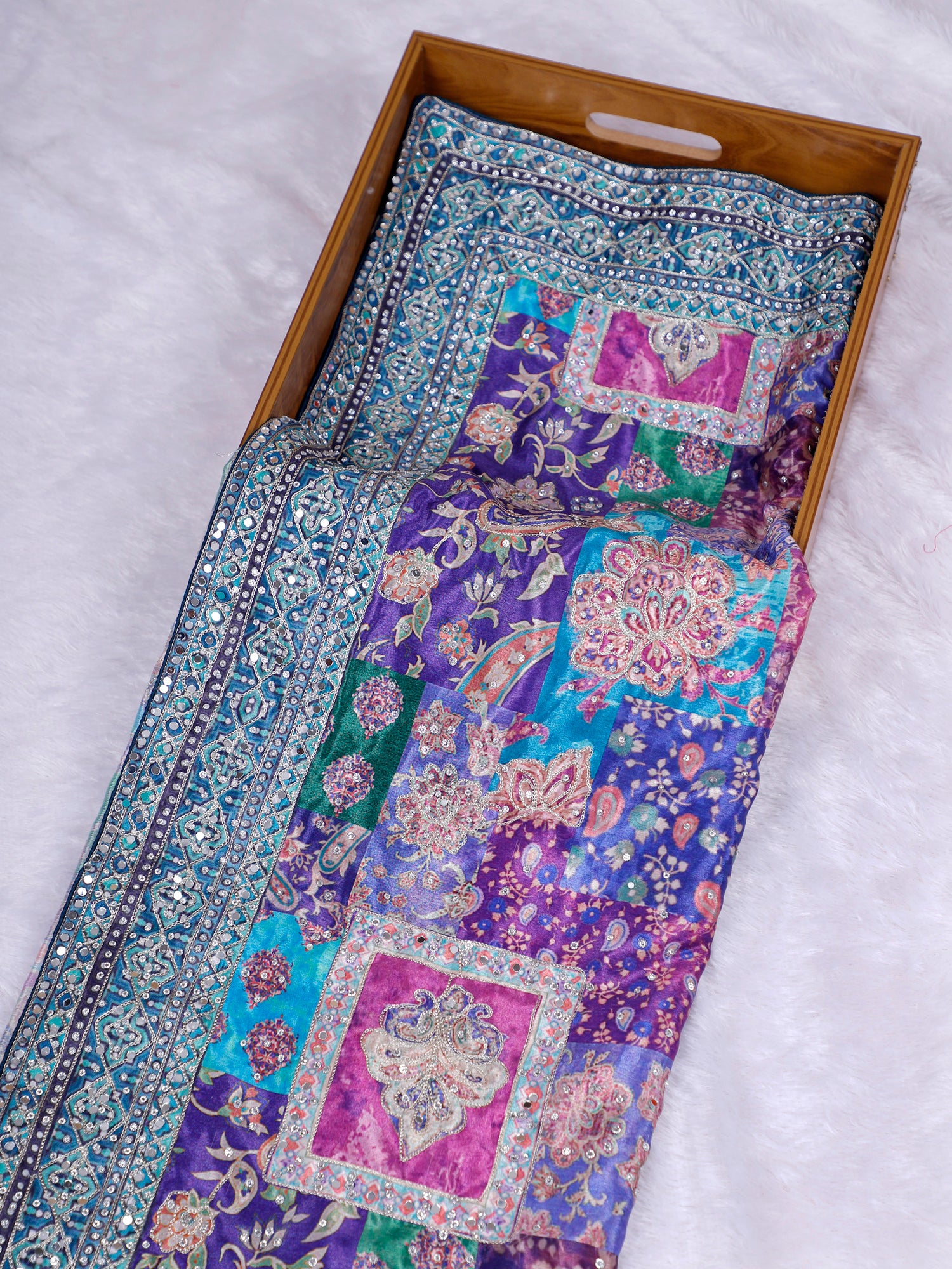 Blue Aaina Royale Crepe-Silk Saree with Mirror Diamond Embellishment