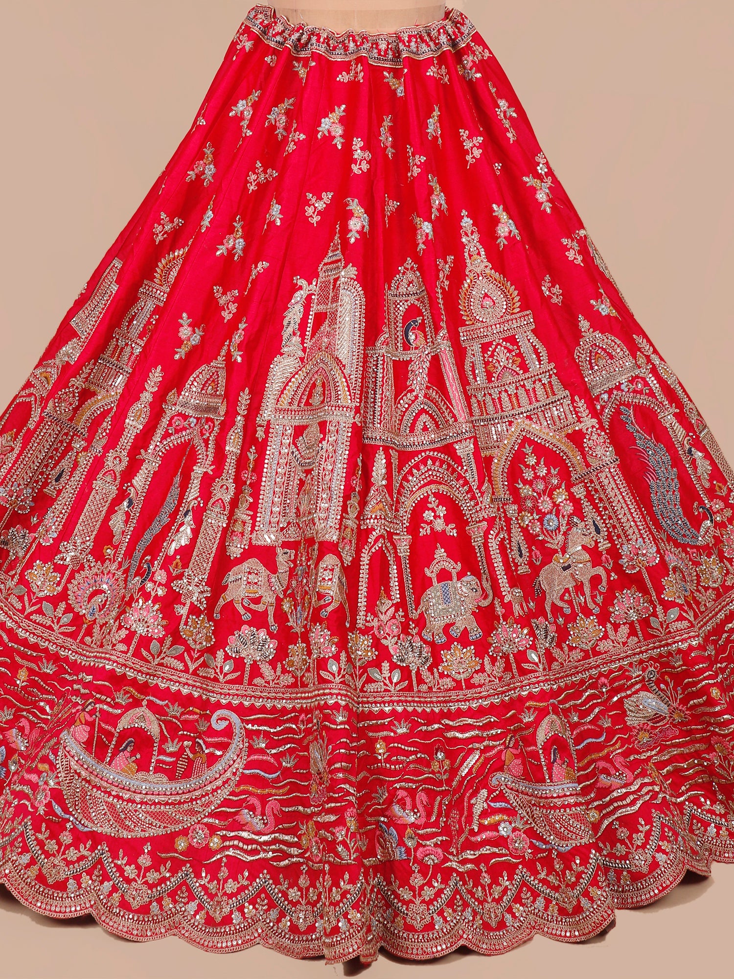 Red Noor-e-Vivah Silk Pearl Bridal Lehenga