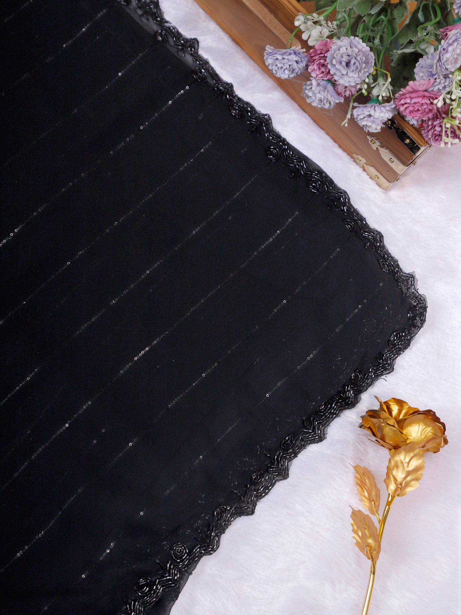 Black Husn-E-Zar Net UnStitched Saree