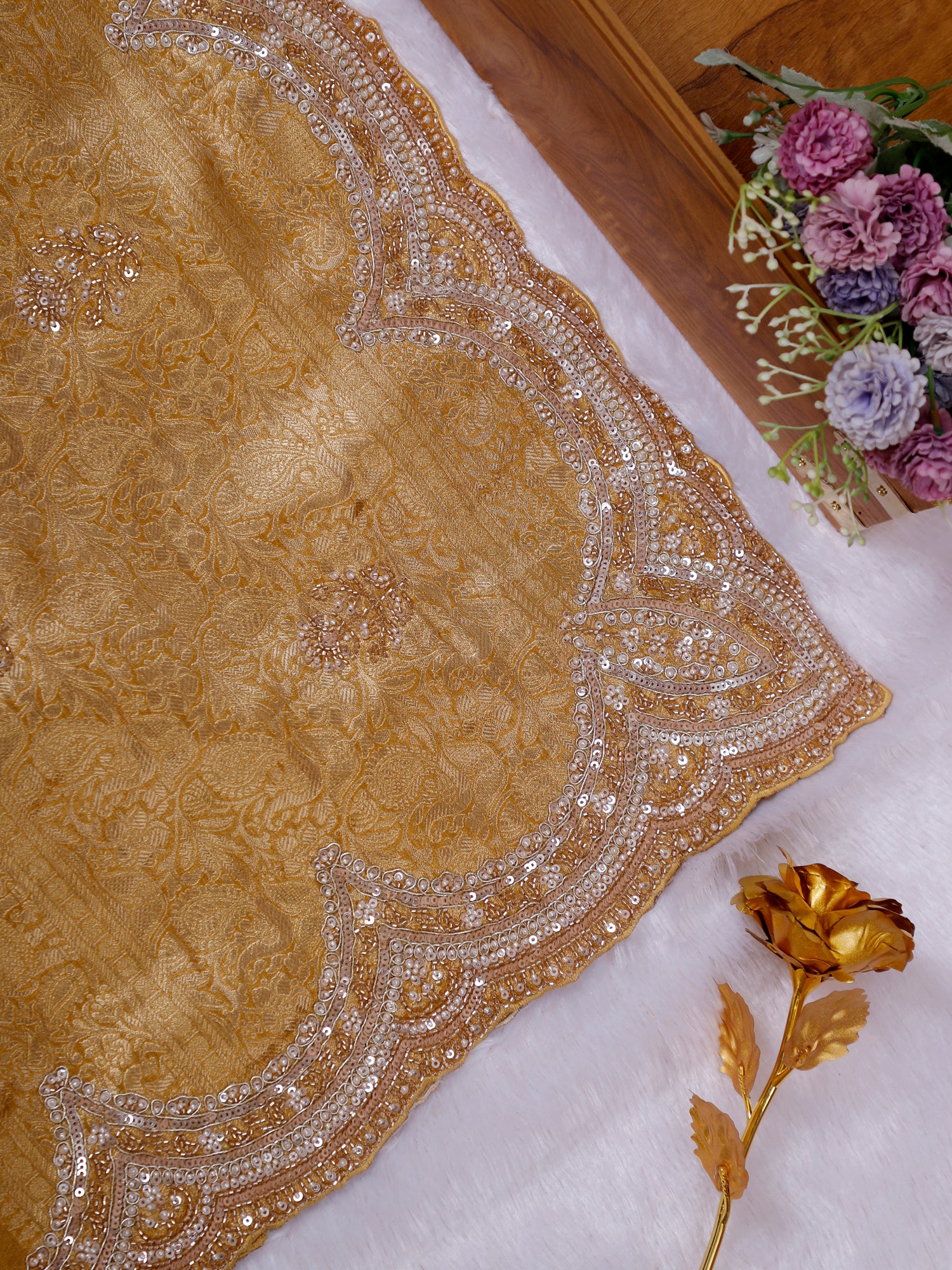 Golden Bronze Triveni Radiance Silk Designer Saree- 3 Amazing Shades