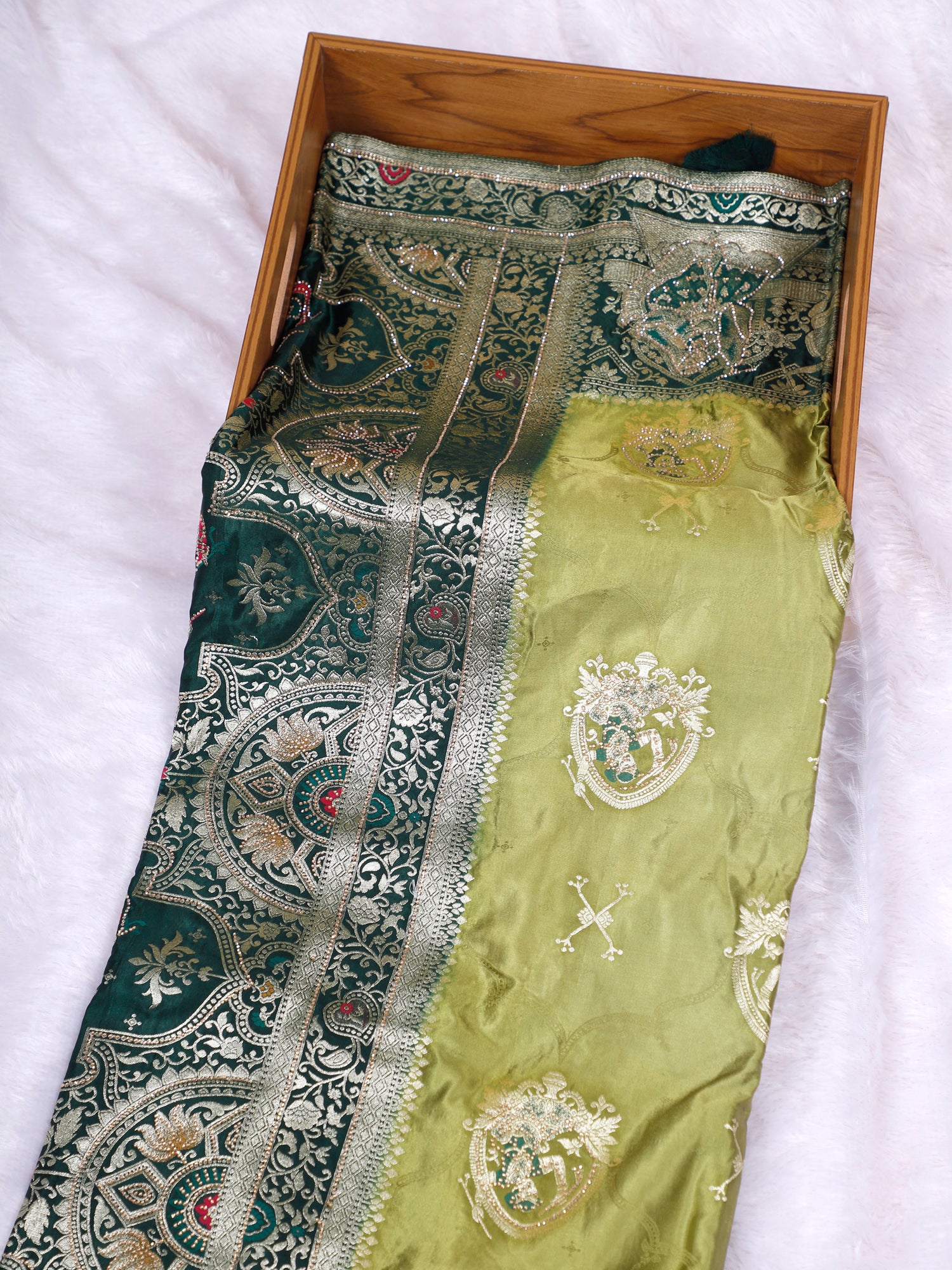 Red–Green Rajwada Swarovski Silk Saree