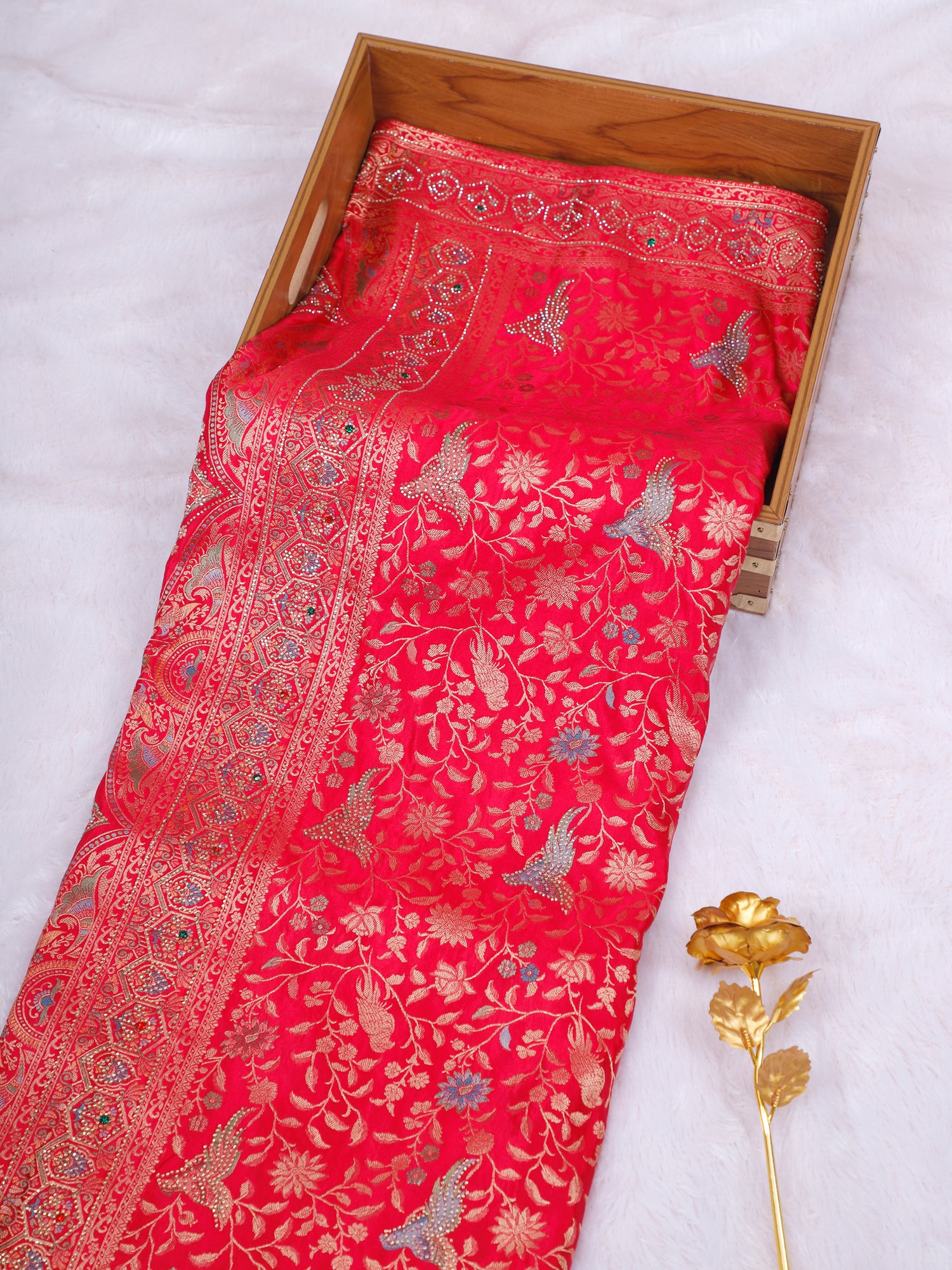 Blue–Dark Pink Shahi Spark Silk-Mousse Saree