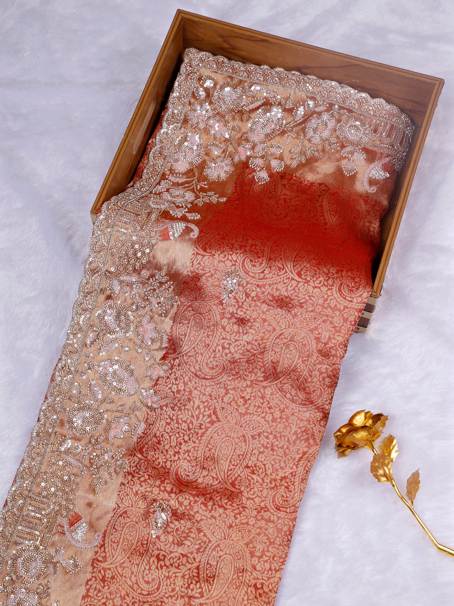 Brick Red Rajwada Grace Printed Silk Saree