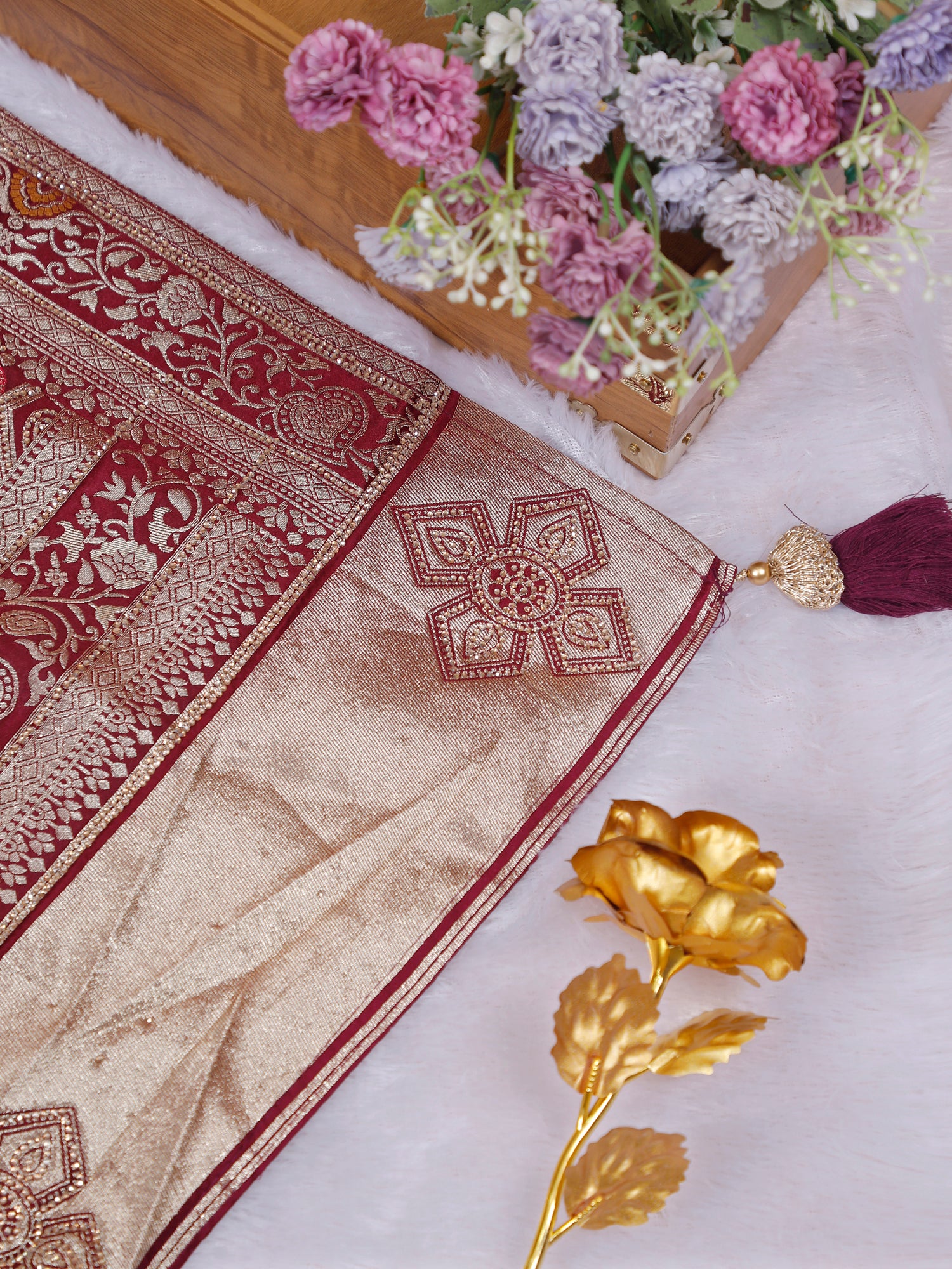 Red–Pink Royal Blush Swarovski Silk Saree