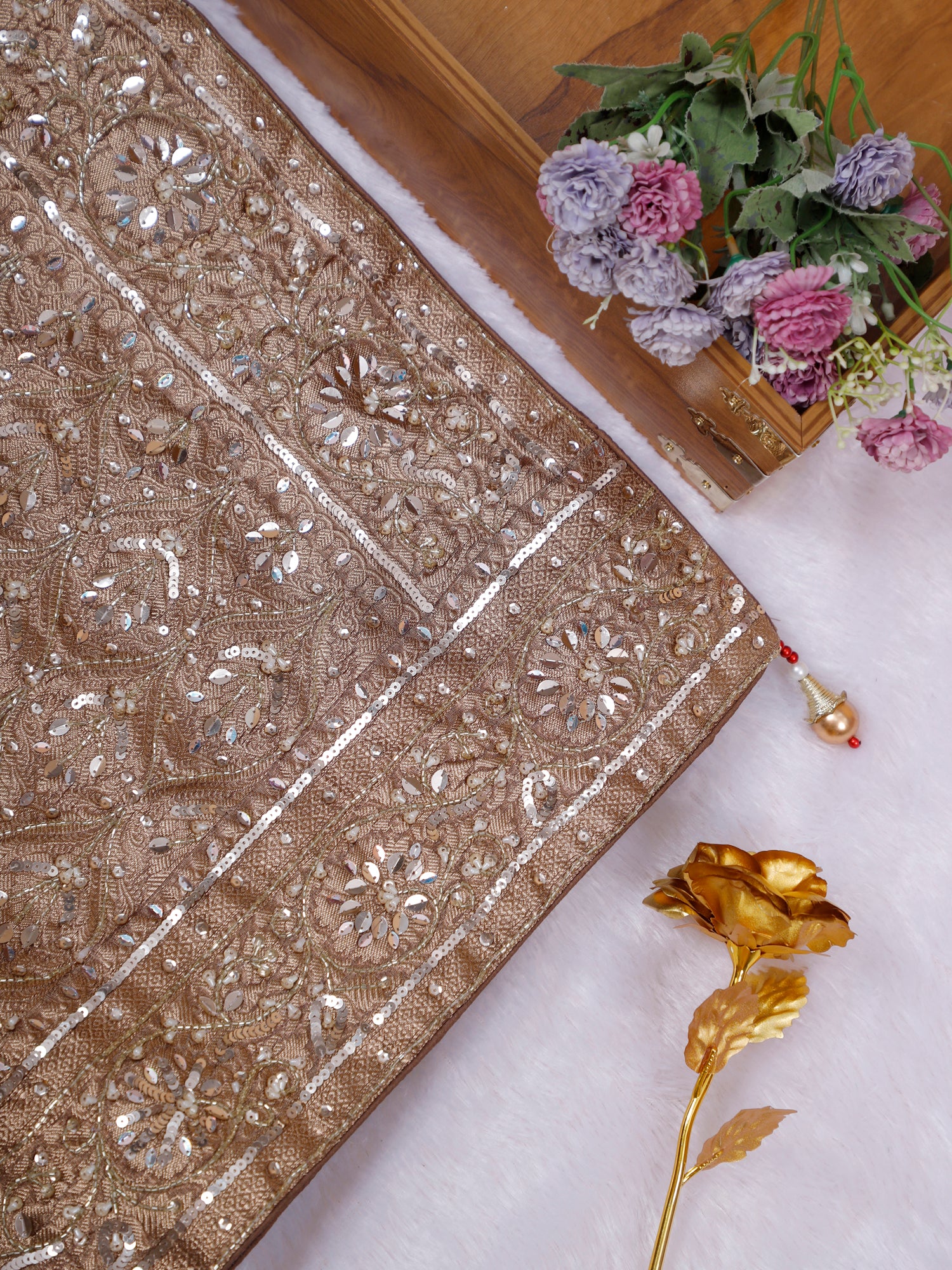 Red Champagne Zarqiya Opulent Silk Celebration Saree